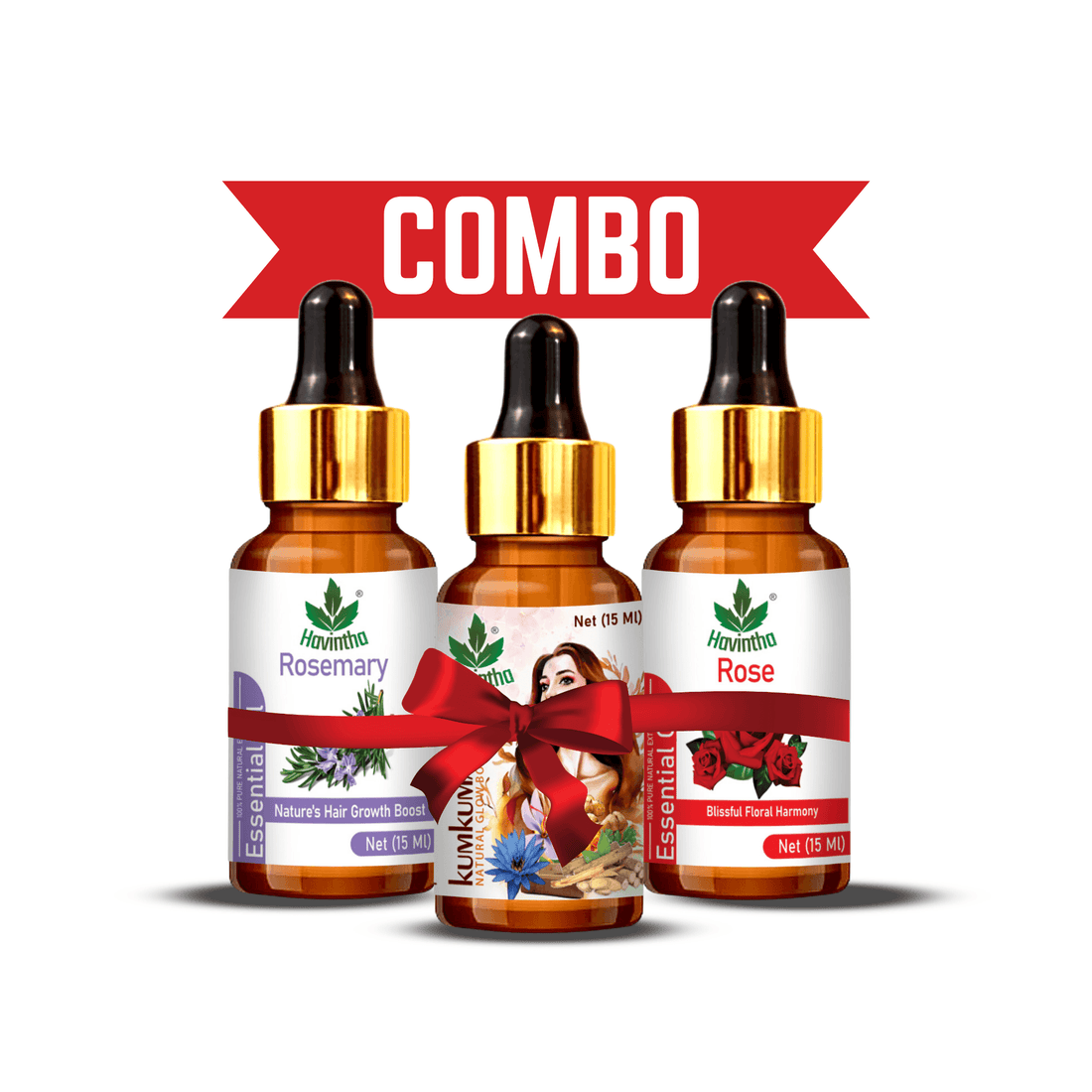 Havintha Special Essential Oil Combo | Rosemarry, Rose and Kumkumadi | for Hair and Skin
