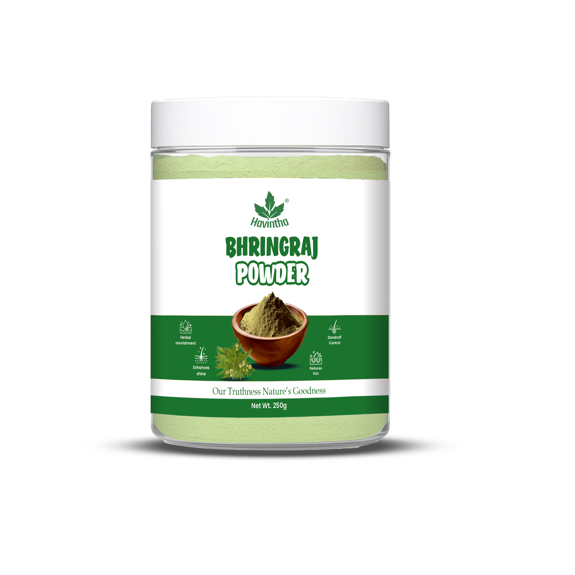 Havintha Natural Bhringraj Powder | For Strong &amp; Silky Hair | 250 Grams (JAR)