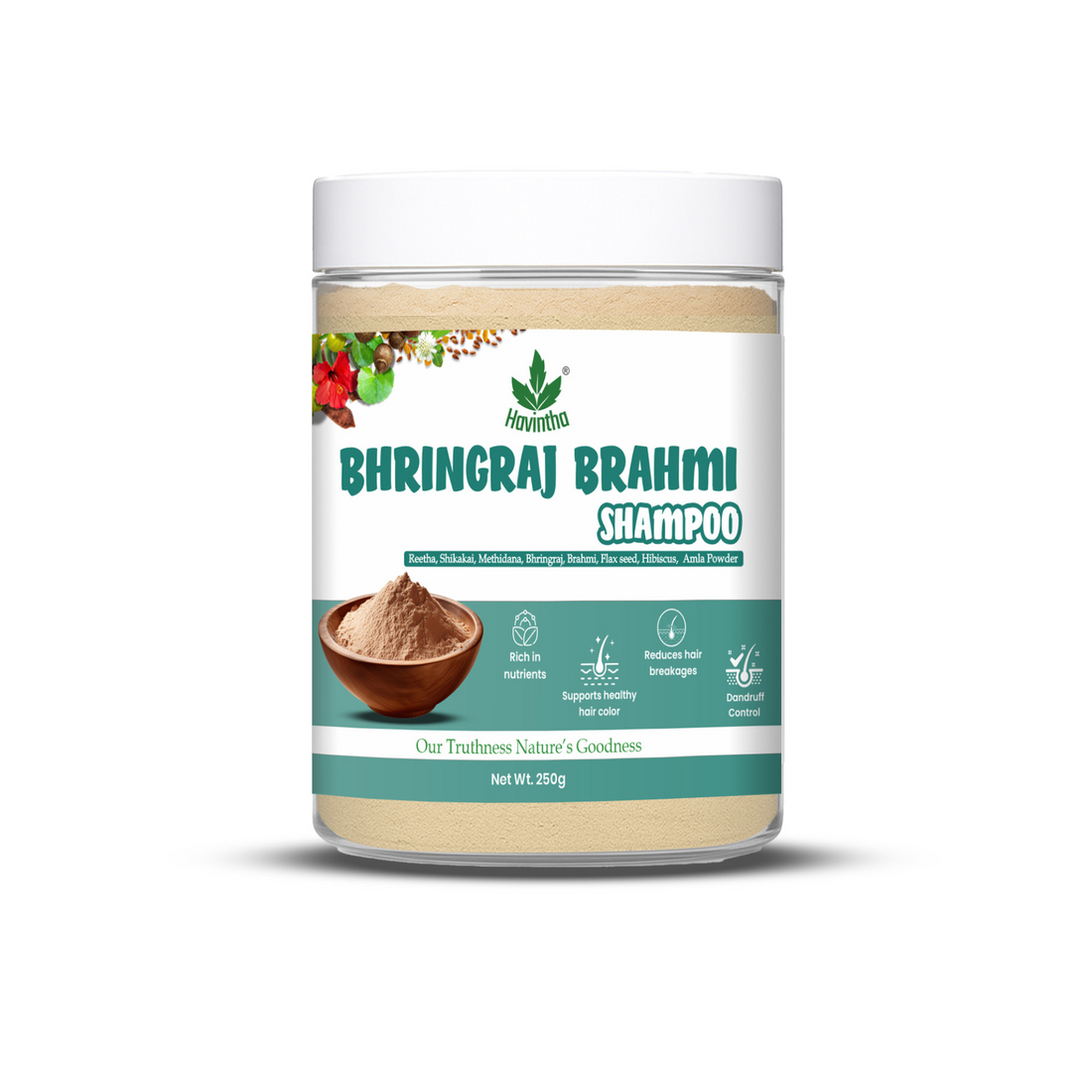 Natural Bhringraj and Brahmi Powder Shampoo | Fights Dandruff & Deeply Moisturizes Hair | Men & Women (227g)