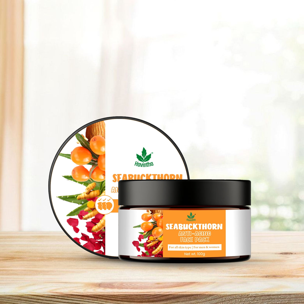 Havintha Seabuckthorn Anti-Aging Face Pack – Herbal Blend for Youthful, Glowing Skin - 100 gm for Men & Women
