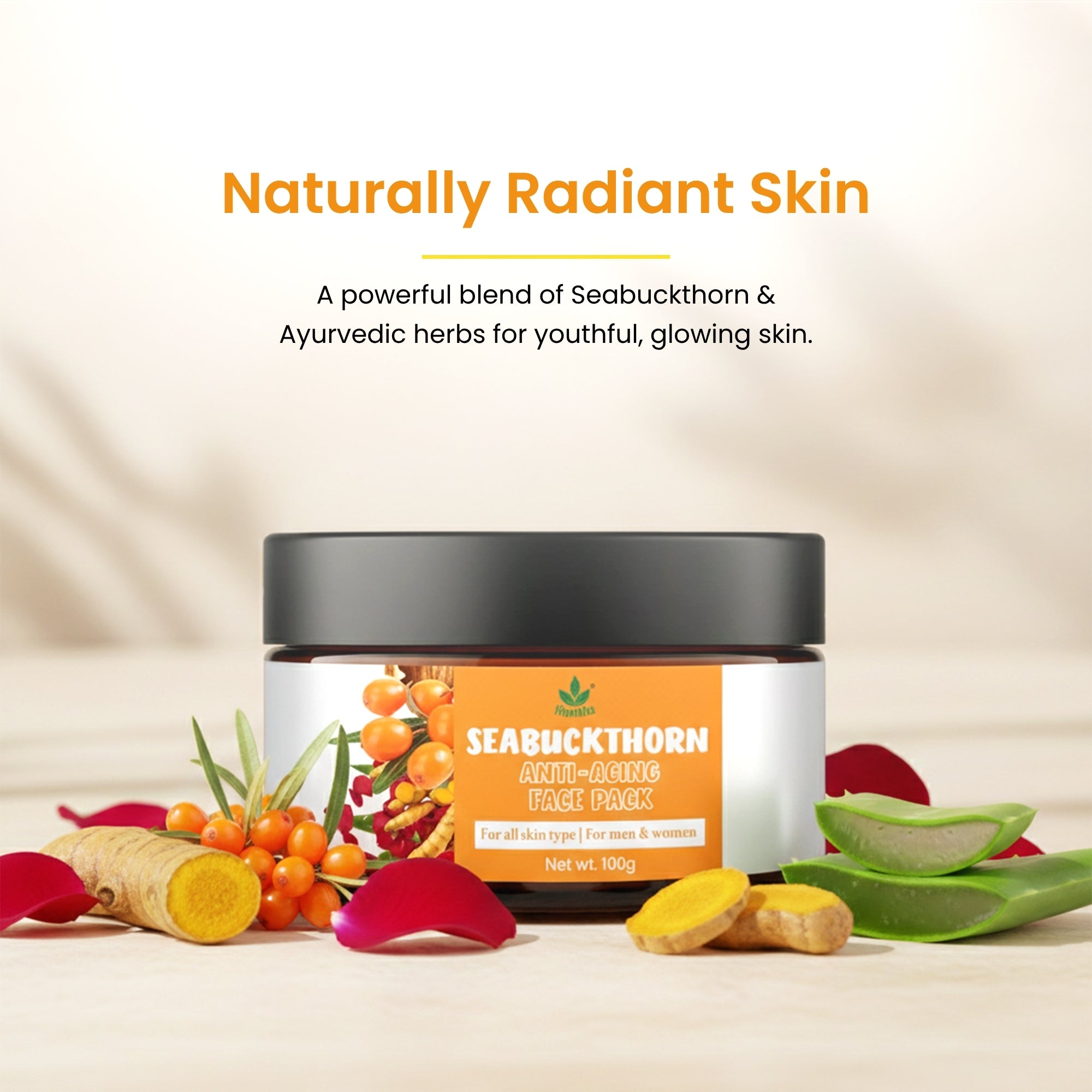 Havintha Seabuckthorn Anti-Aging Face Pack – Herbal Blend for Youthful, Glowing Skin - 100 gm for Men &amp; Women
