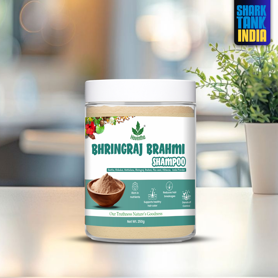 Natural Bhringraj and Brahmi Powder Shampoo | Fights Dandruff & Deeply Moisturizes Hair | Men & Women (250g)