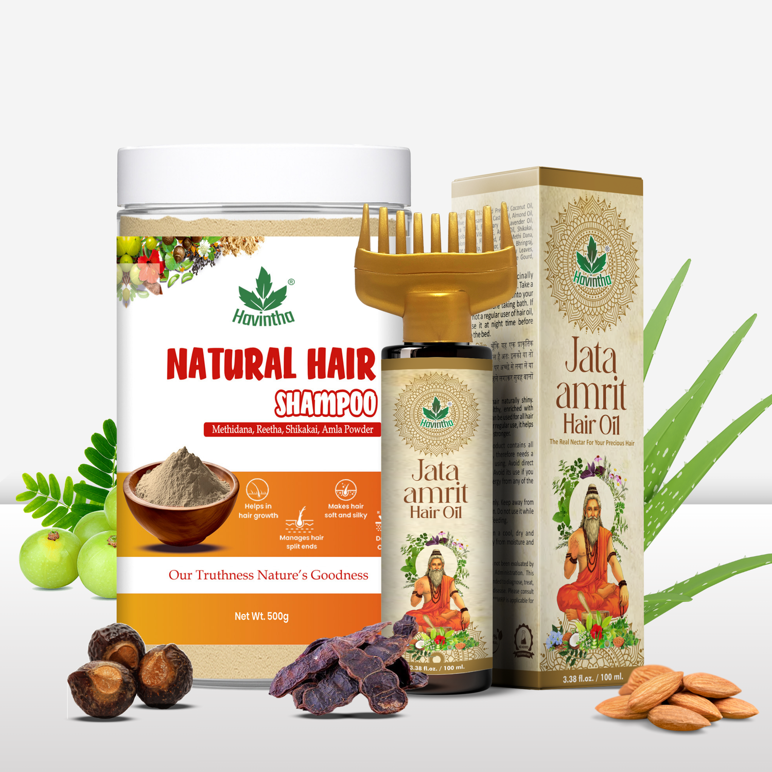 Natural Hair Shampoo (500g) for Scalp Clean &amp; Hair Growth | Jata Amrit Hair Oil (100ml) for Nourishment &amp; Shine | For Men &amp; Women