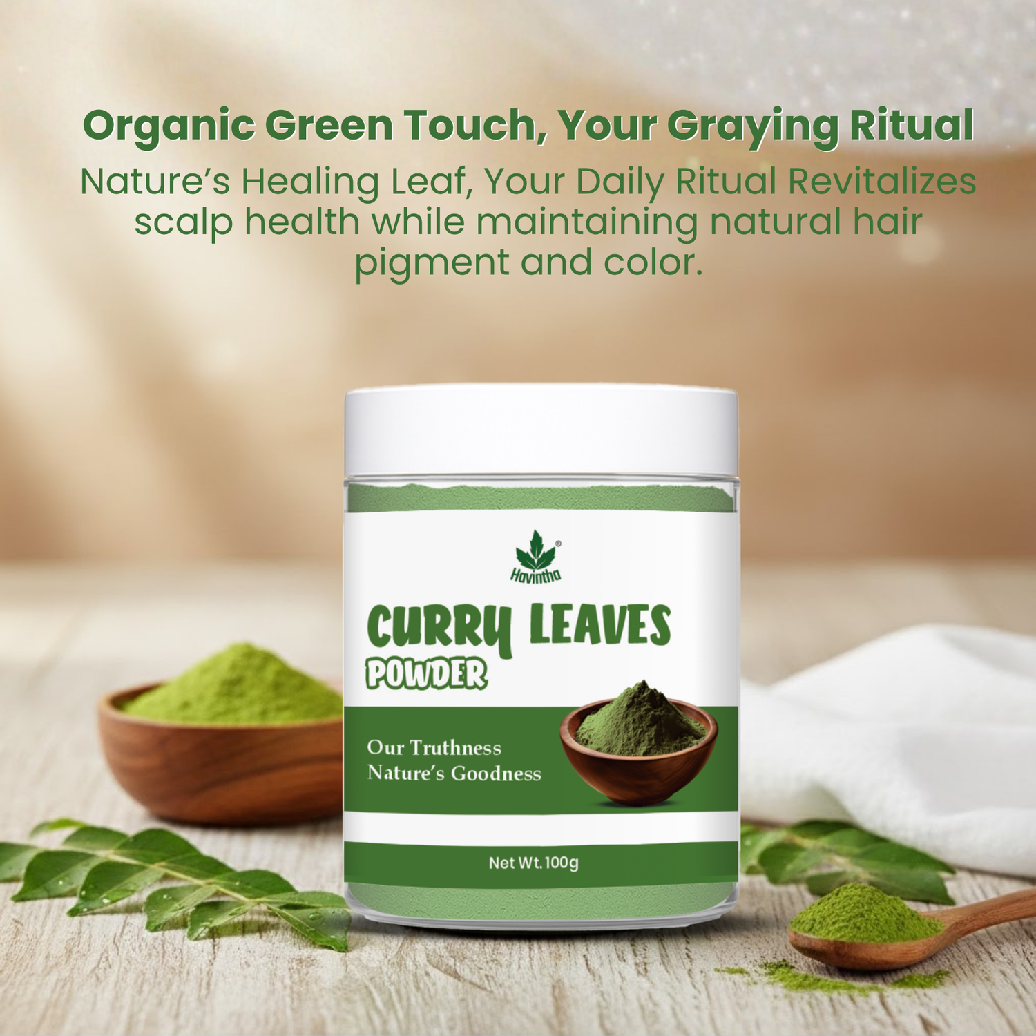 Havintha Curry Leaves Powder 100gm | Pure Murraya Koenigii Powder for Healthy Hair Growth &amp; Hair Strength
