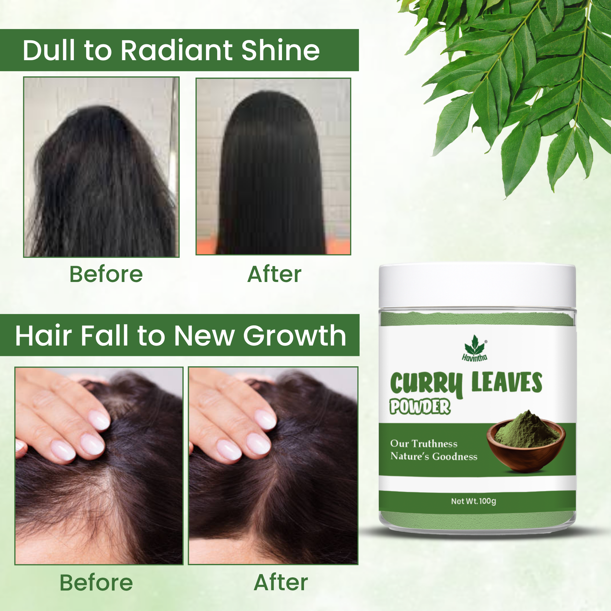 Havintha Curry Leaves Powder 100gm | Pure Murraya Koenigii Powder for Healthy Hair Growth &amp; Hair Strength
