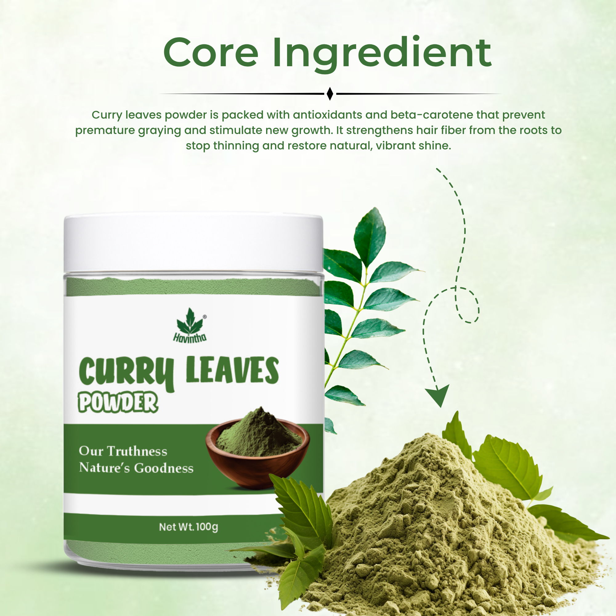 Havintha Curry Leaves Powder 100gm | Pure Murraya Koenigii Powder for Healthy Hair Growth &amp; Hair Strength