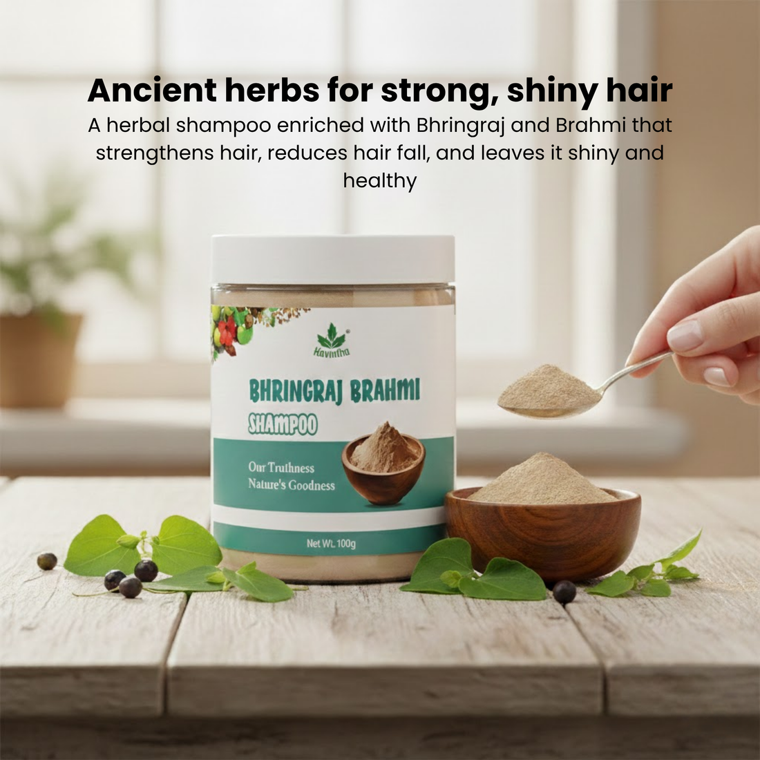 Natural Bhringraj and Brahmi Powder Shampoo | Fights Dandruff &amp; Deeply Moisturizes Hair | Men &amp; Women (227g)