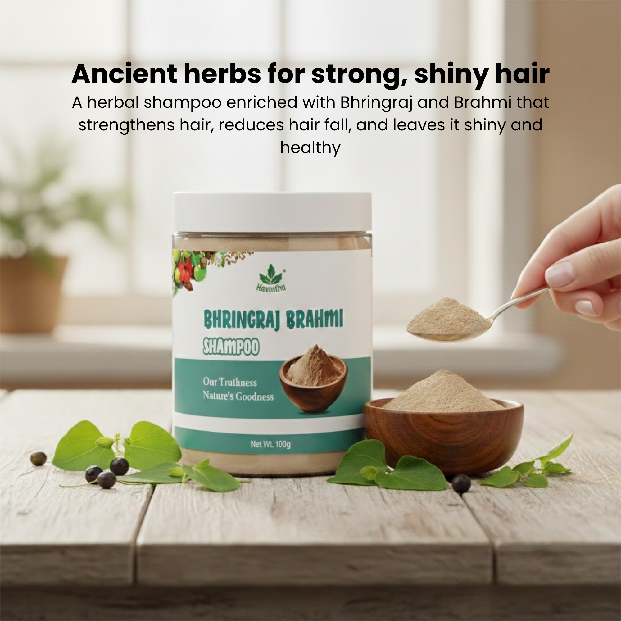 Natural Bhringraj and Brahmi Powder Shampoo | Fights Dandruff &amp; Deeply Moisturizes Hair | Men &amp; Women (227g)