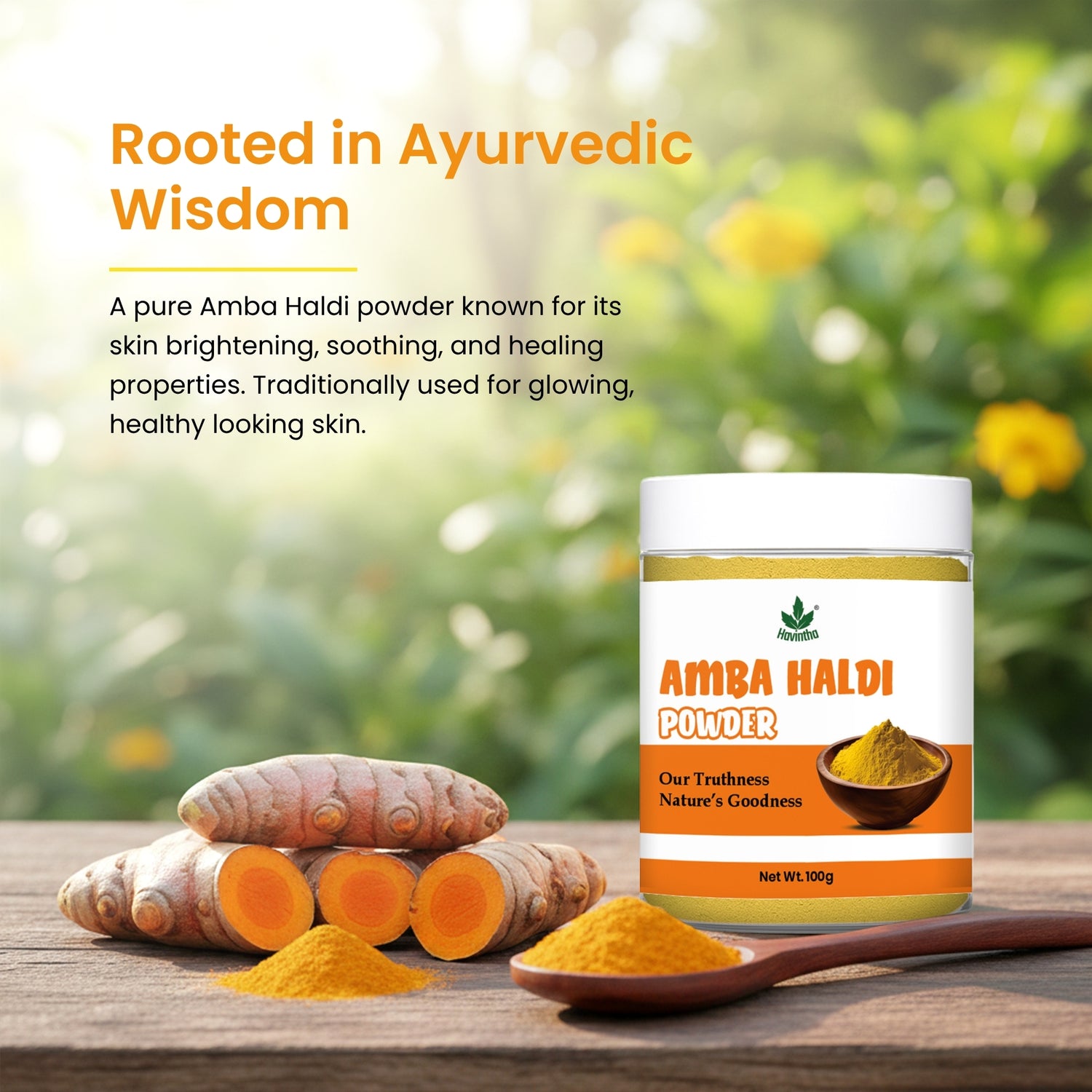 Havintha Natural Amba Haldi Powder for Face 100g Jar | Wild Turmeric Face Pack for Bright Skin | Herbal Skin Care