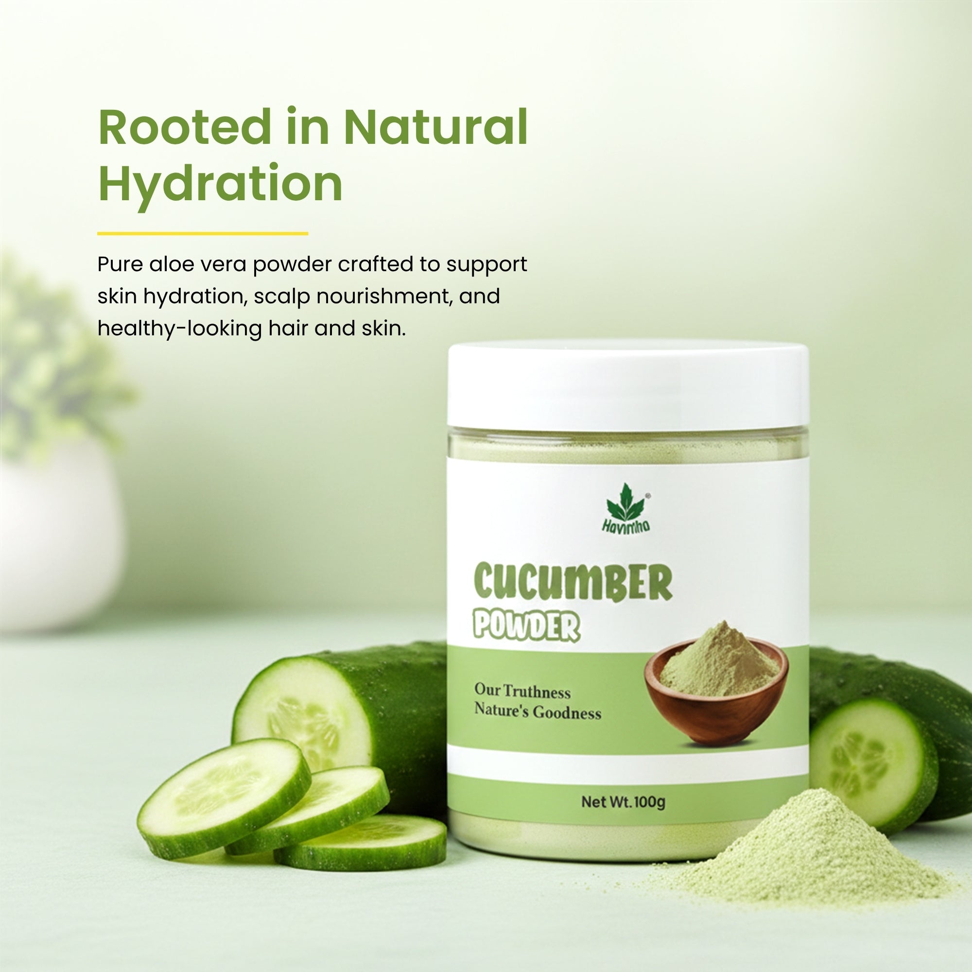 Havintha Cucumber Powder Natural Face Pack for Glowing Skin, 100g | Made from premium-quality cucumber, finely processed to retain its natural properties.