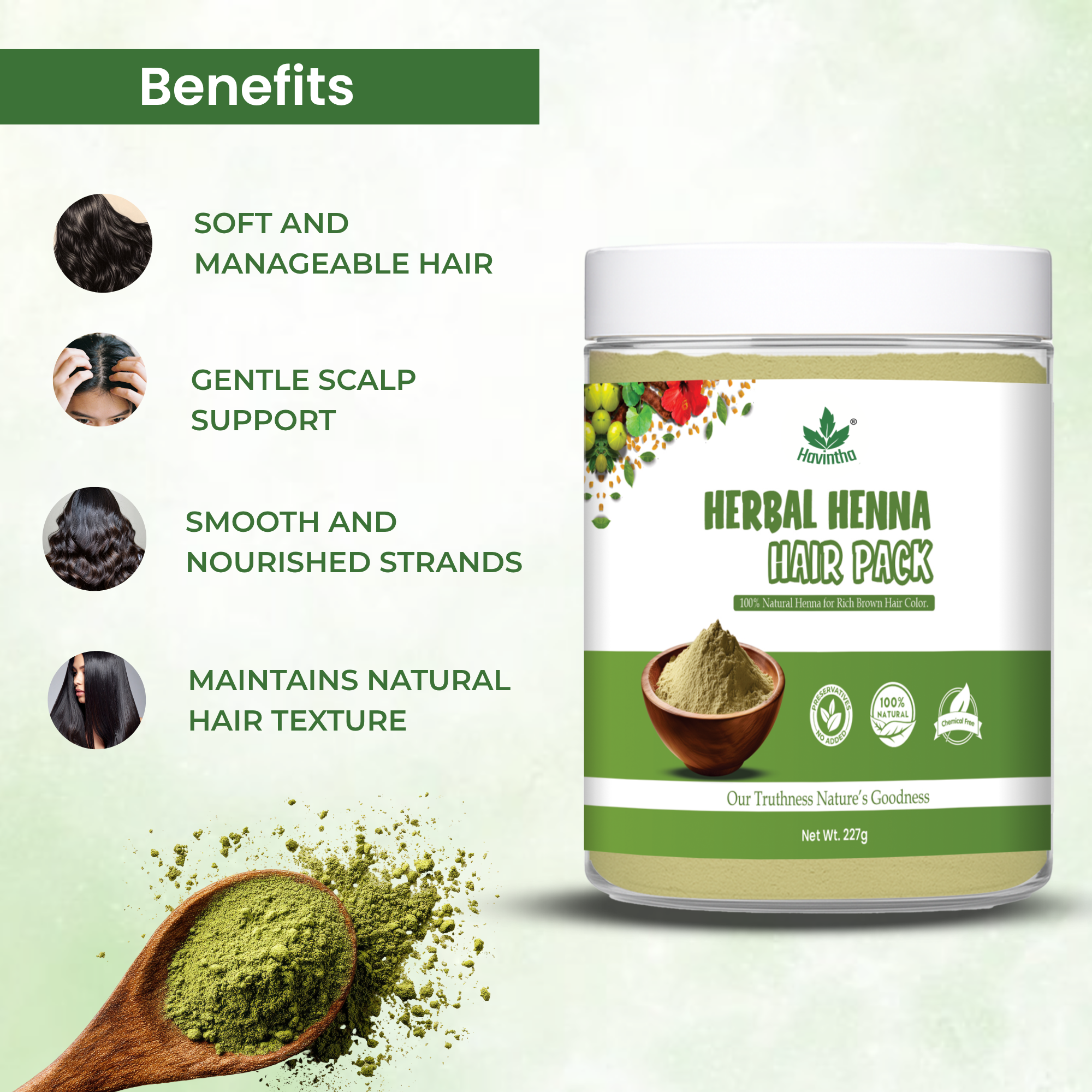 Havintha Natural Herbal Henna Hair Pack 11 Herbs Mix Mehndi Powder (227 g)