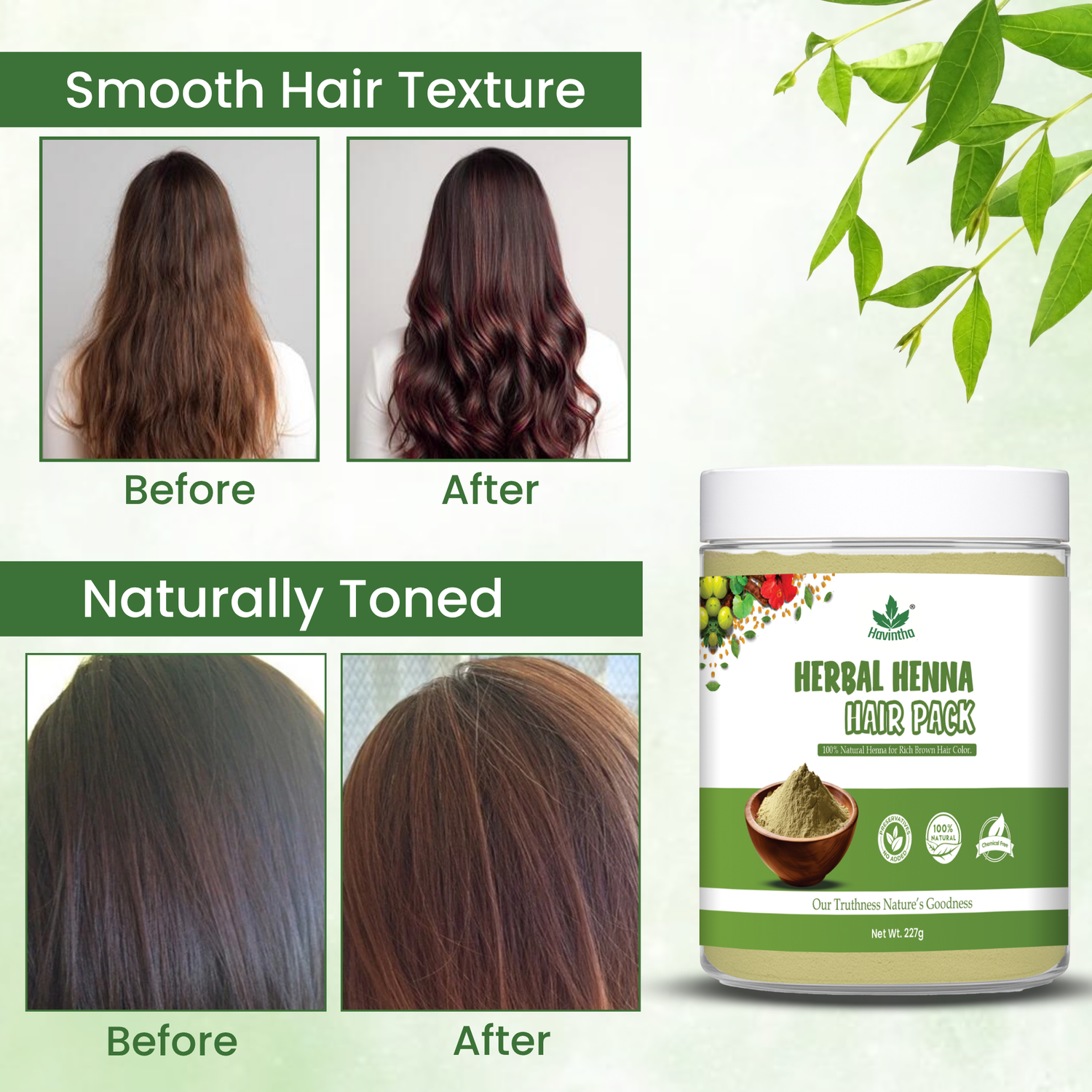 Havintha Natural Herbal Henna Hair Pack 11 Herbs Mix Mehndi Powder (227 g)