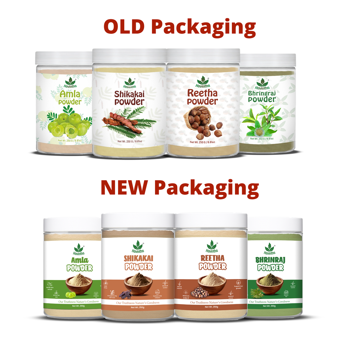 Havintha Amla Reetha Shikakai &amp; Bhringraj Powder For Hair - Each 227 Grams (Combo Pack of 4)