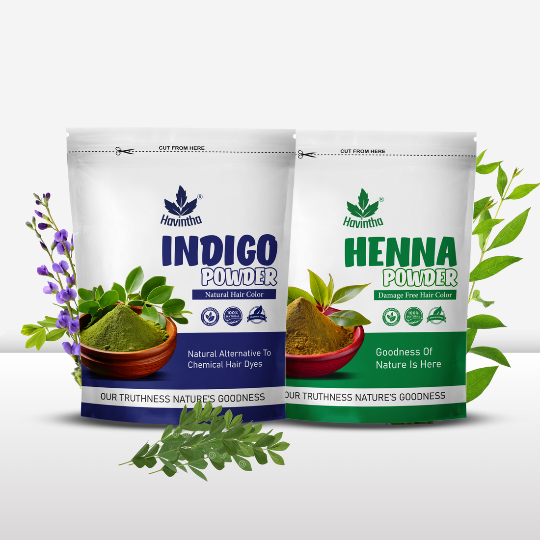 Havintha Natural Indigo Powder (200g) &amp; Henna Powder (200g) Combo for Natural Black Hair Color
