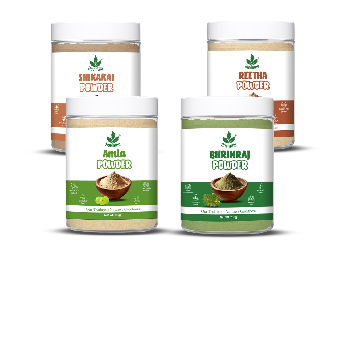 Havintha Amla Reetha Shikakai &amp; Bhringraj Powder For Hair - Each 227 Grams (Combo Pack of 4)