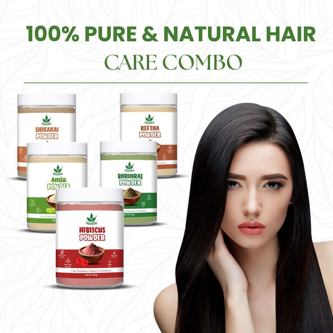 Havintha Amla Reetha Shikakai Bringraj & Hibiscus Powder For Hair - Each 250 Grams (Combo Pack of 5)