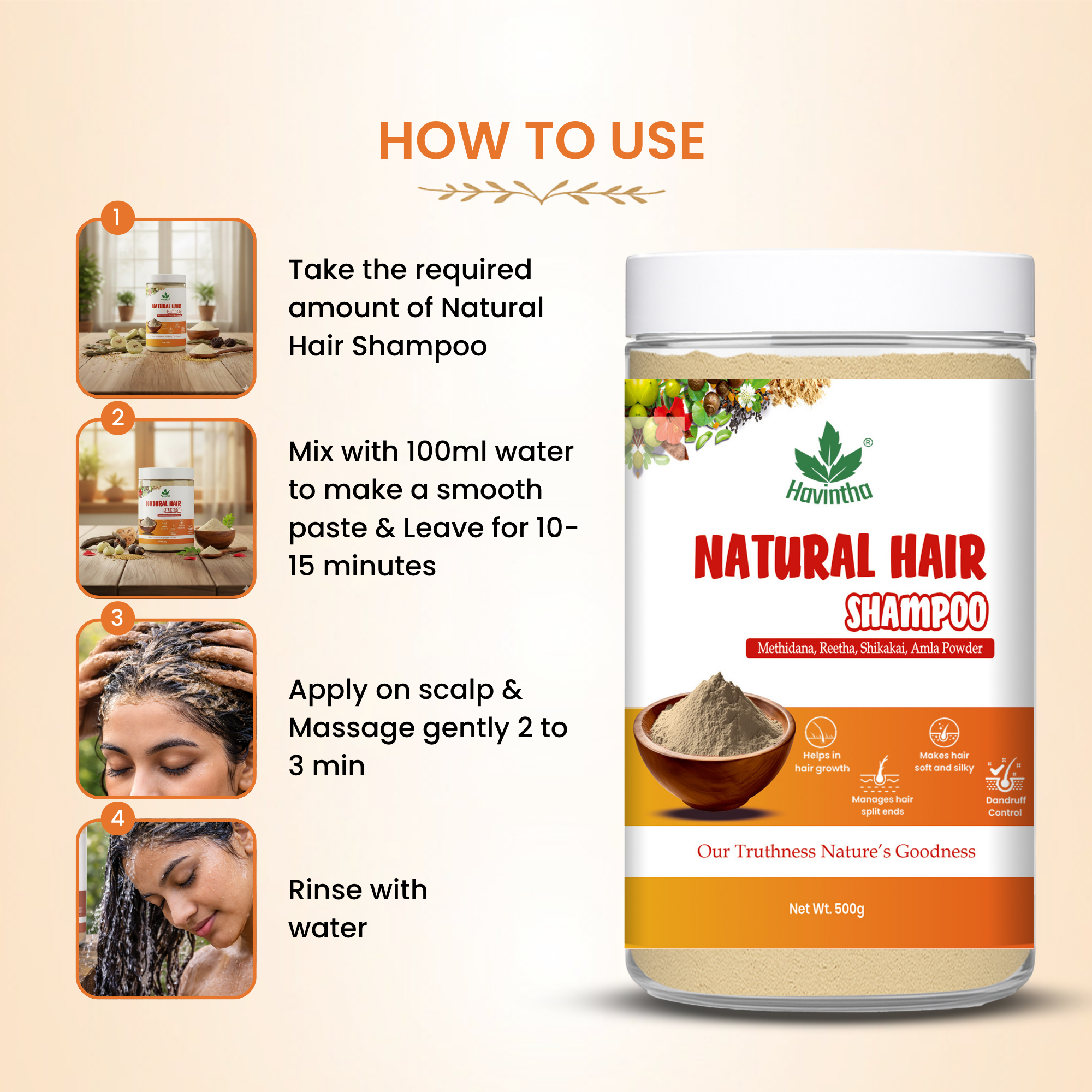 Natural Hair Shampoo with Methi Dana, Amla, Reetha &amp; Shikakai – Fights Hair Fall &amp; Promotes New Hair Growth |Men &amp; Women (500g)