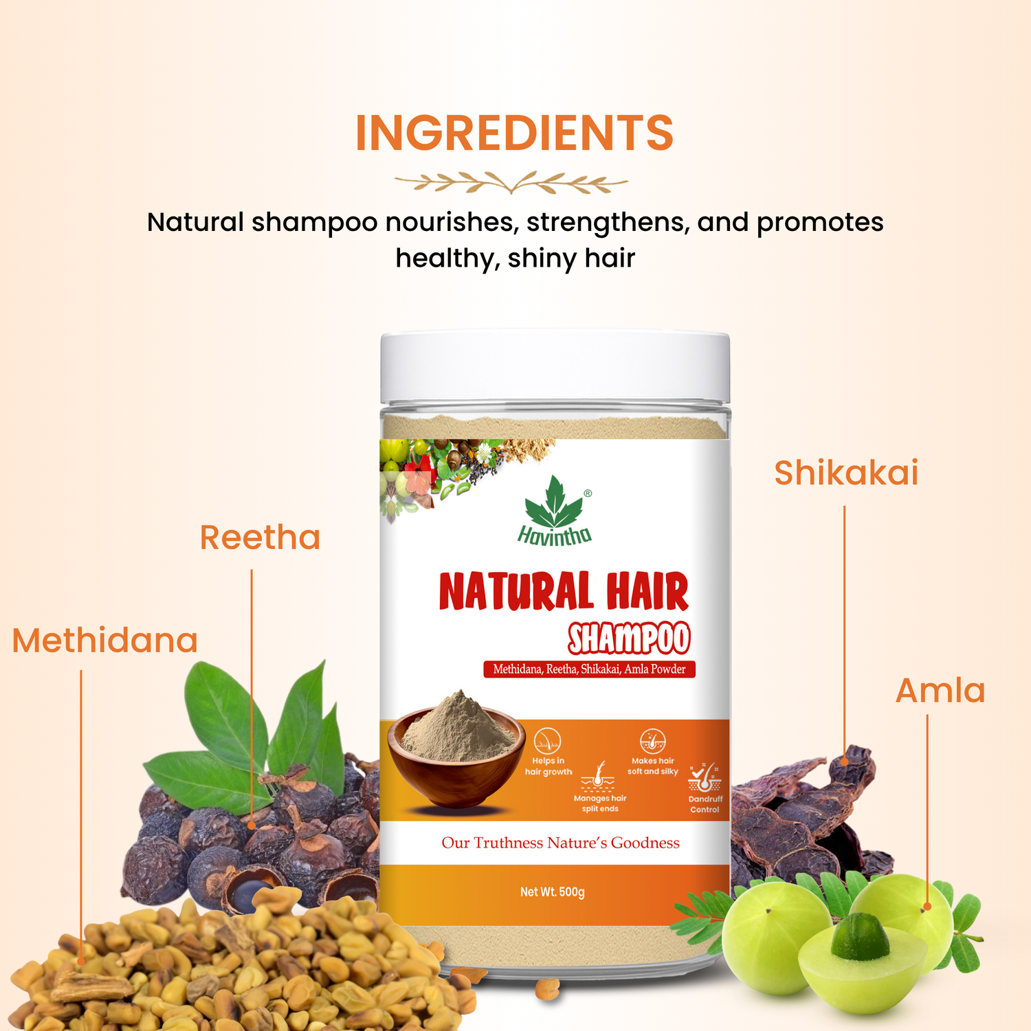 Natural Hair Shampoo with Methi Dana, Amla, Reetha &amp; Shikakai – Fights Hair Fall &amp; Promotes New Hair Growth |Men &amp; Women (500g)