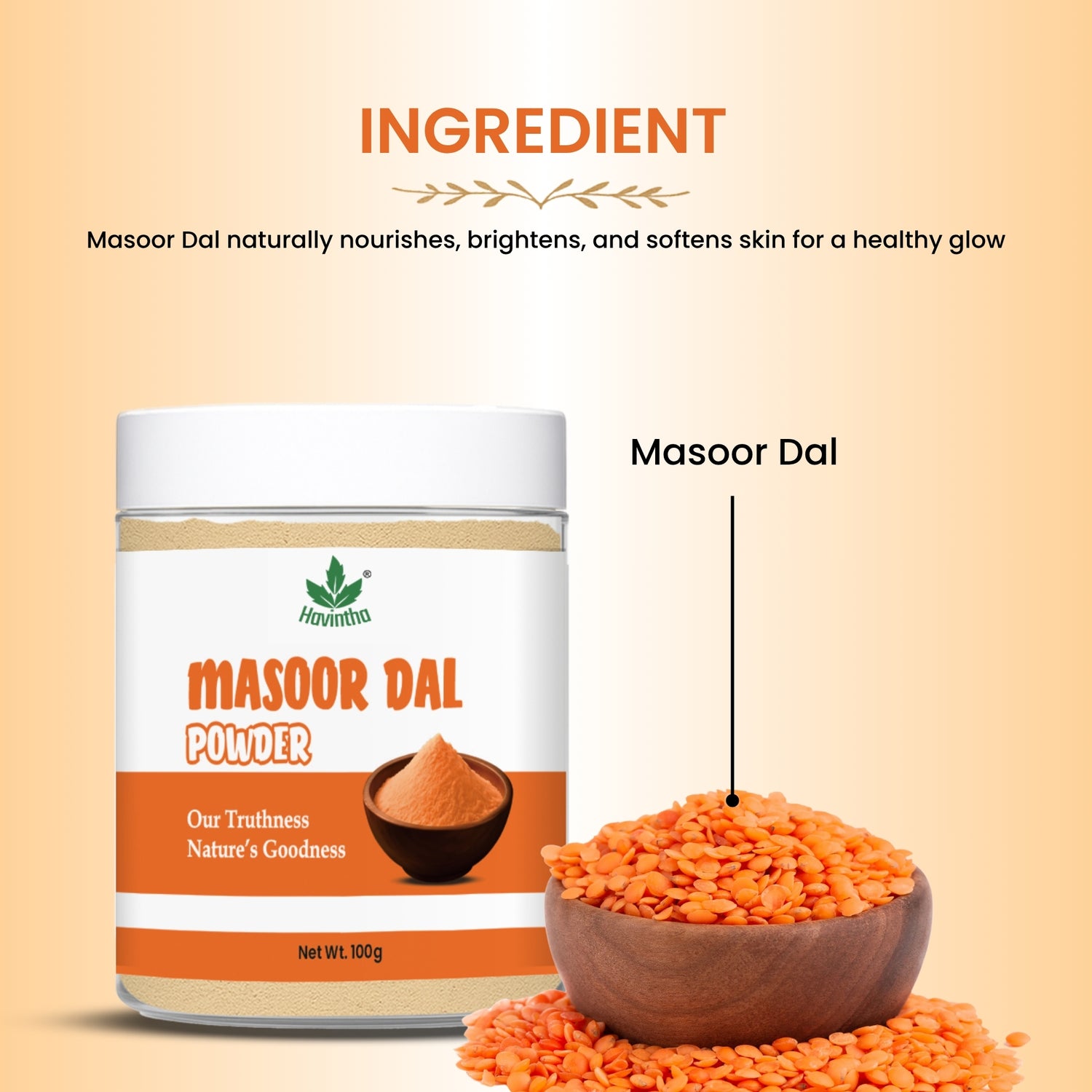 Havintha Masoor Dal Powder 100g | Natural Red Lentil Face Pack | Skin Glow &amp; Care