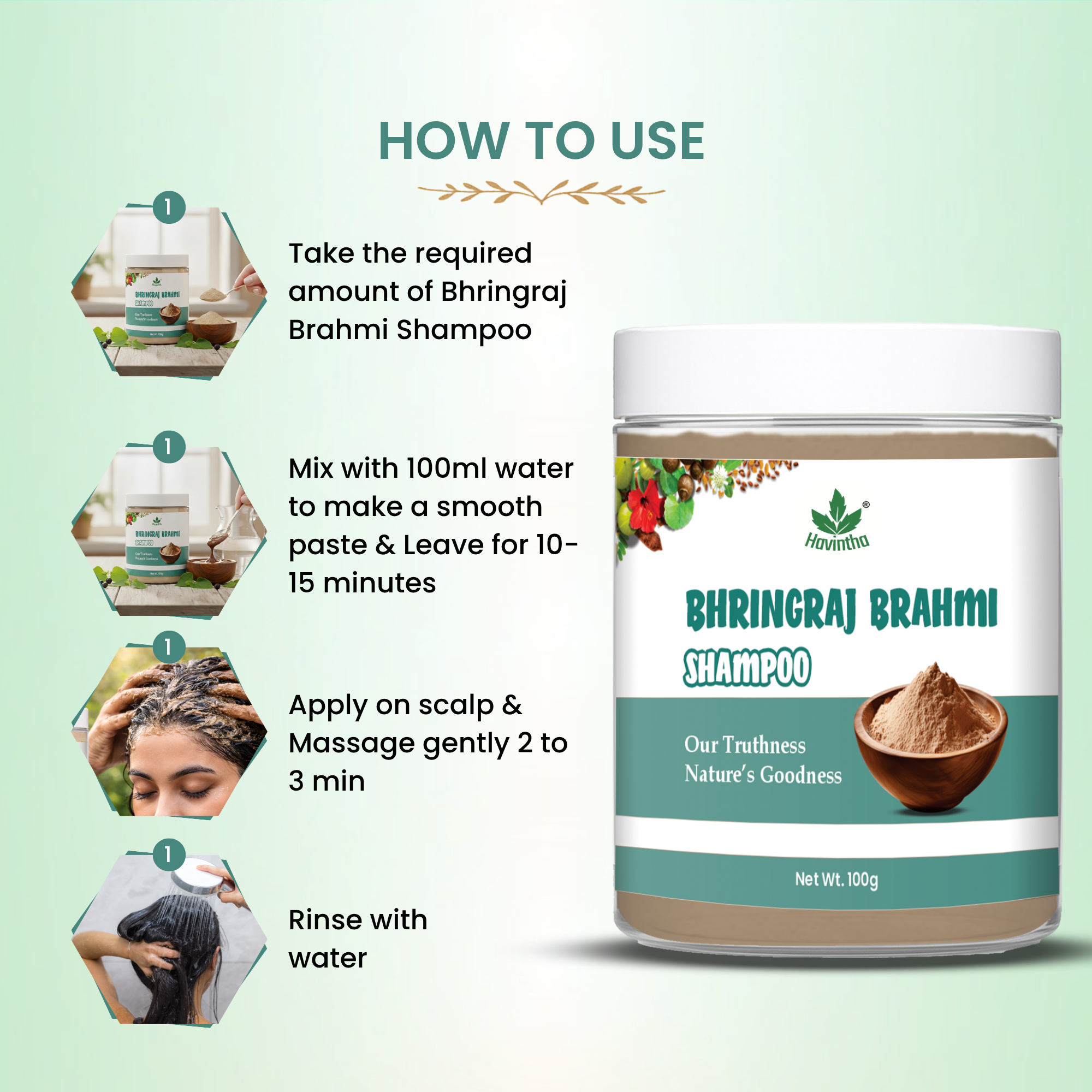 Natural Bhringraj and Brahmi Powder Shampoo | Fights Dandruff &amp; Deeply Moisturizes Hair | Men &amp; Women (227g)