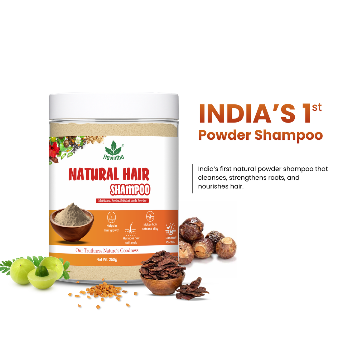 Natural Hair Shampoo with Methi Dana, Amla, Reetha &amp; Shikakai – Fights Hair Fall &amp; Promotes New Hair Growth |Men &amp; Women (250g)