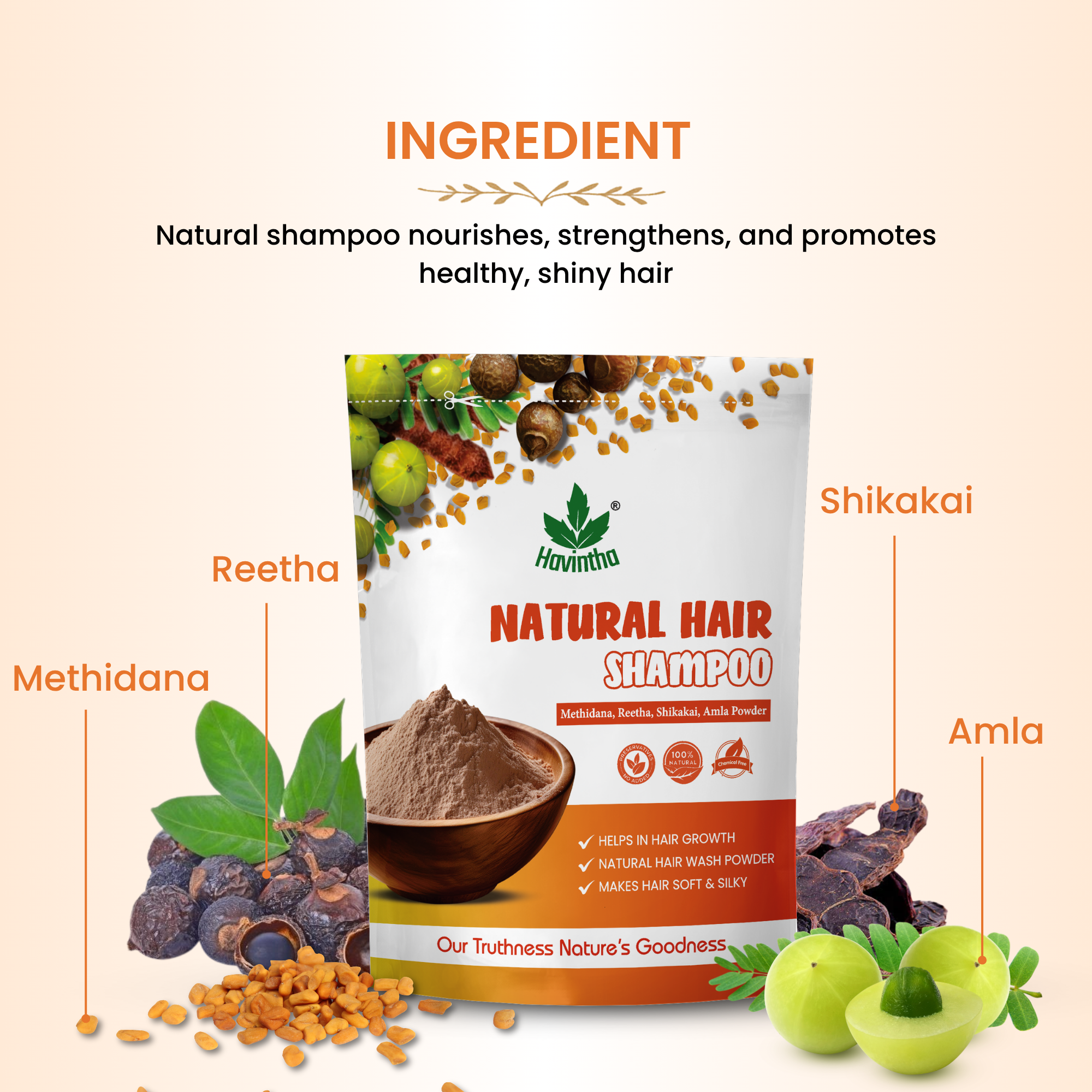 Natural Hair Shampoo with Methi Dana, Amla, Reetha &amp; Shikakai – Fights Hair Fall &amp; Promotes New Hair Growth |Men &amp; Women (227g)