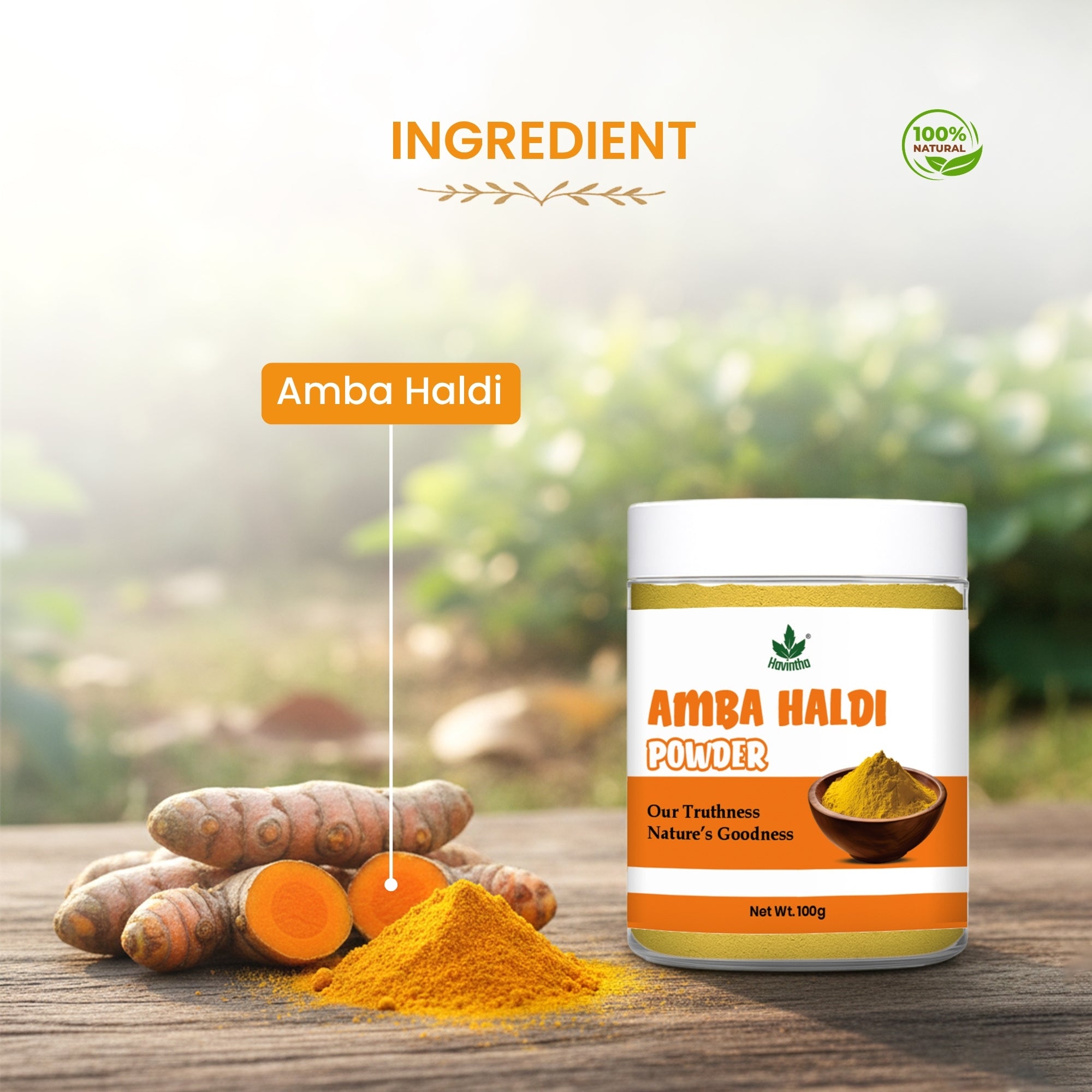 Havintha Natural Amba Haldi Powder for Face | For Bright Skin | Natural Face Care | 100 Grams (JAR)