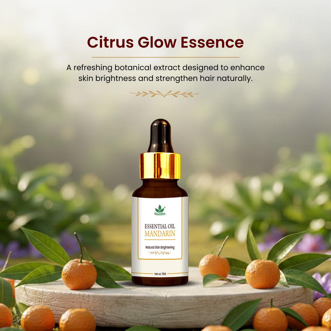 Havintha Pure and Organic Mandarin Essential Oil for Hair Care , Acne &amp; Wrinkles and Aromatherapy-15 ml.