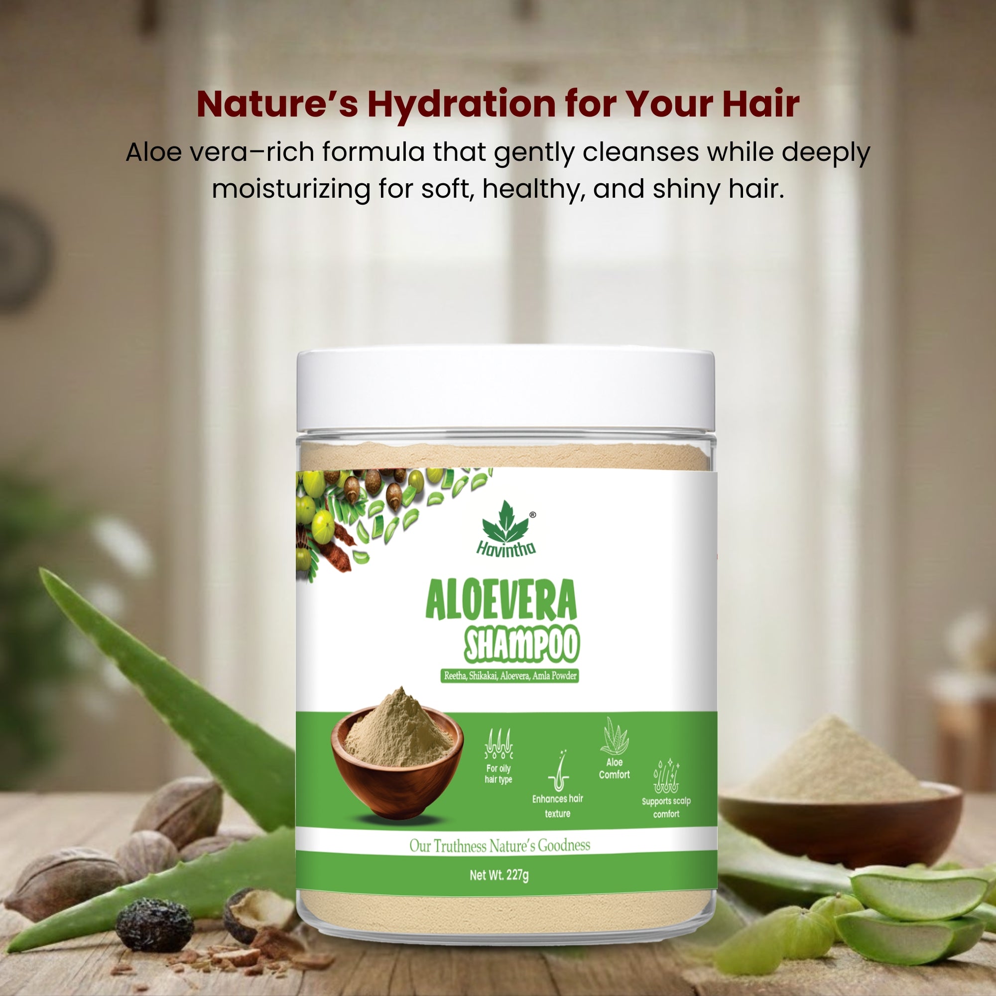 Natural Aloevera Powder Shampoo | for Oily Hair | Men &amp; Women (227g)