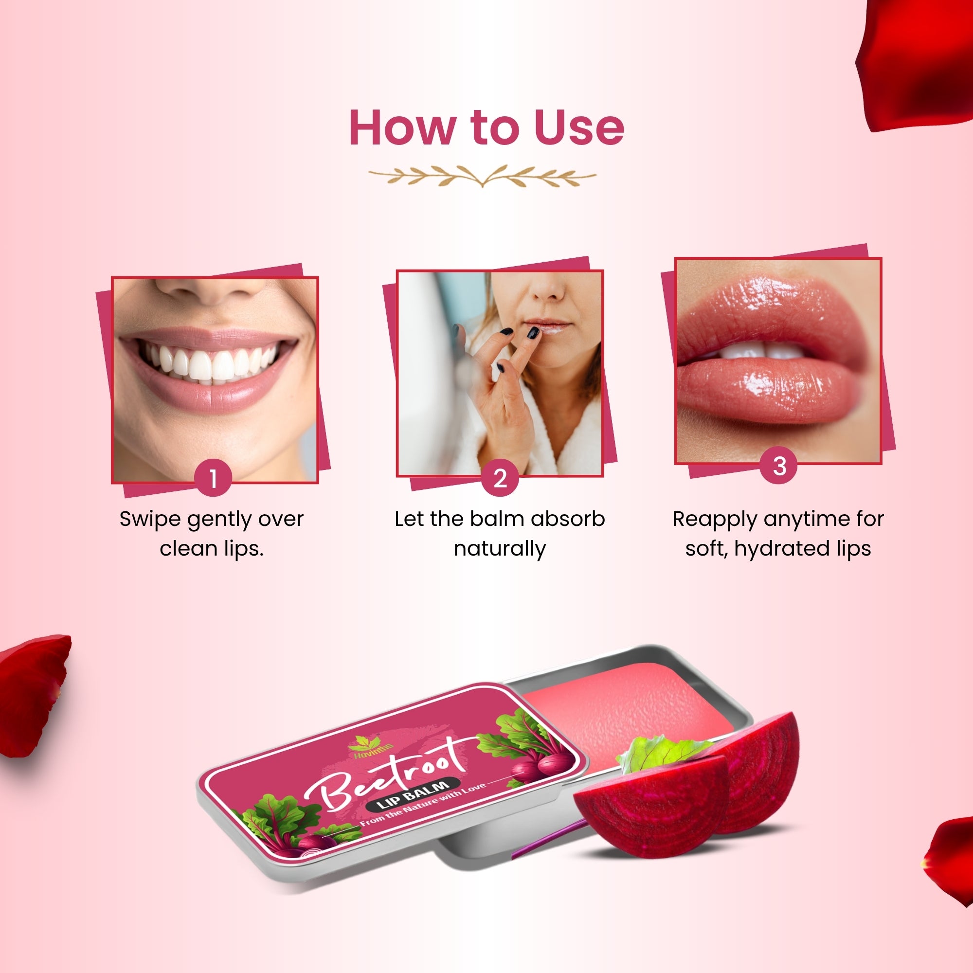 Havintha Organic Beetroot Lip Balm For Natural Pink Lips 10gm | Lip Balm for Dry and Chapped Lips | For Women &amp; Men