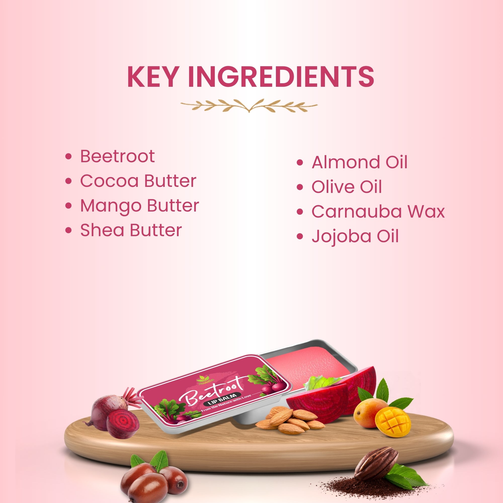 Havintha Organic Beetroot Lip Balm For Natural Pink Lips 10gm | Lip Balm for Dry and Chapped Lips | For Women &amp; Men