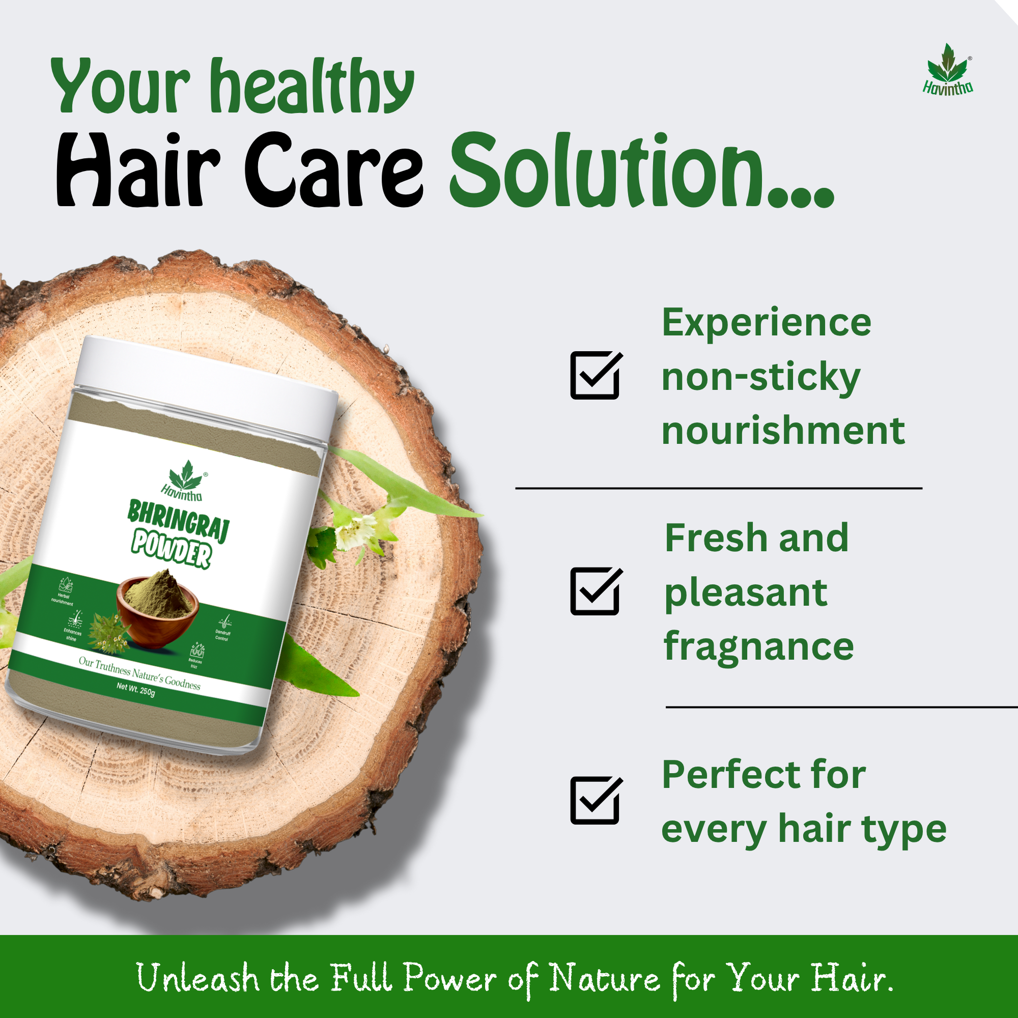 Havintha Natural Bhringraj Powder | For Strong &amp; Silky Hair | 250 Grams (JAR)
