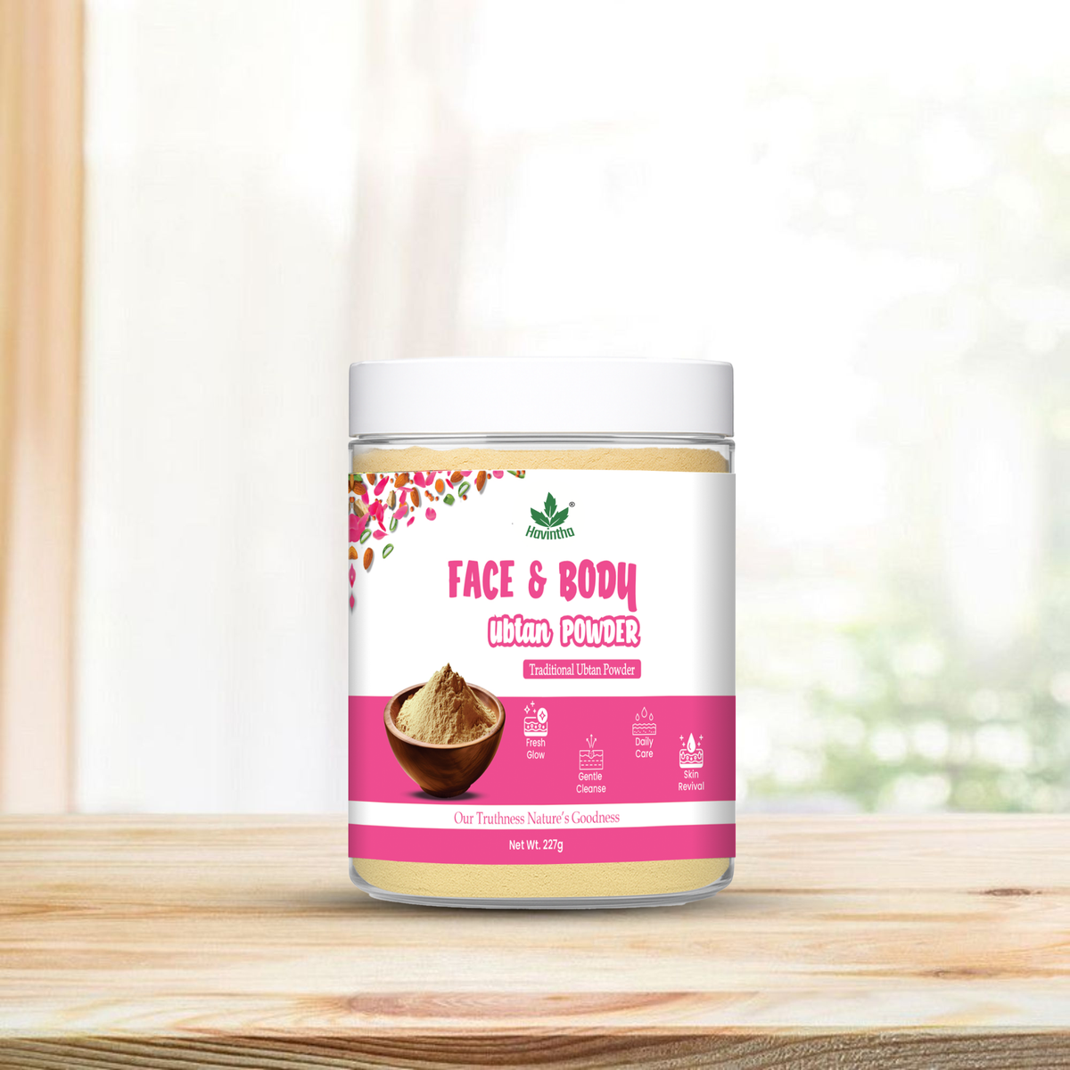 Havintha Natural Face and Body Ubtan Powder for All Skin Types (For Men and Women) - 227 gm