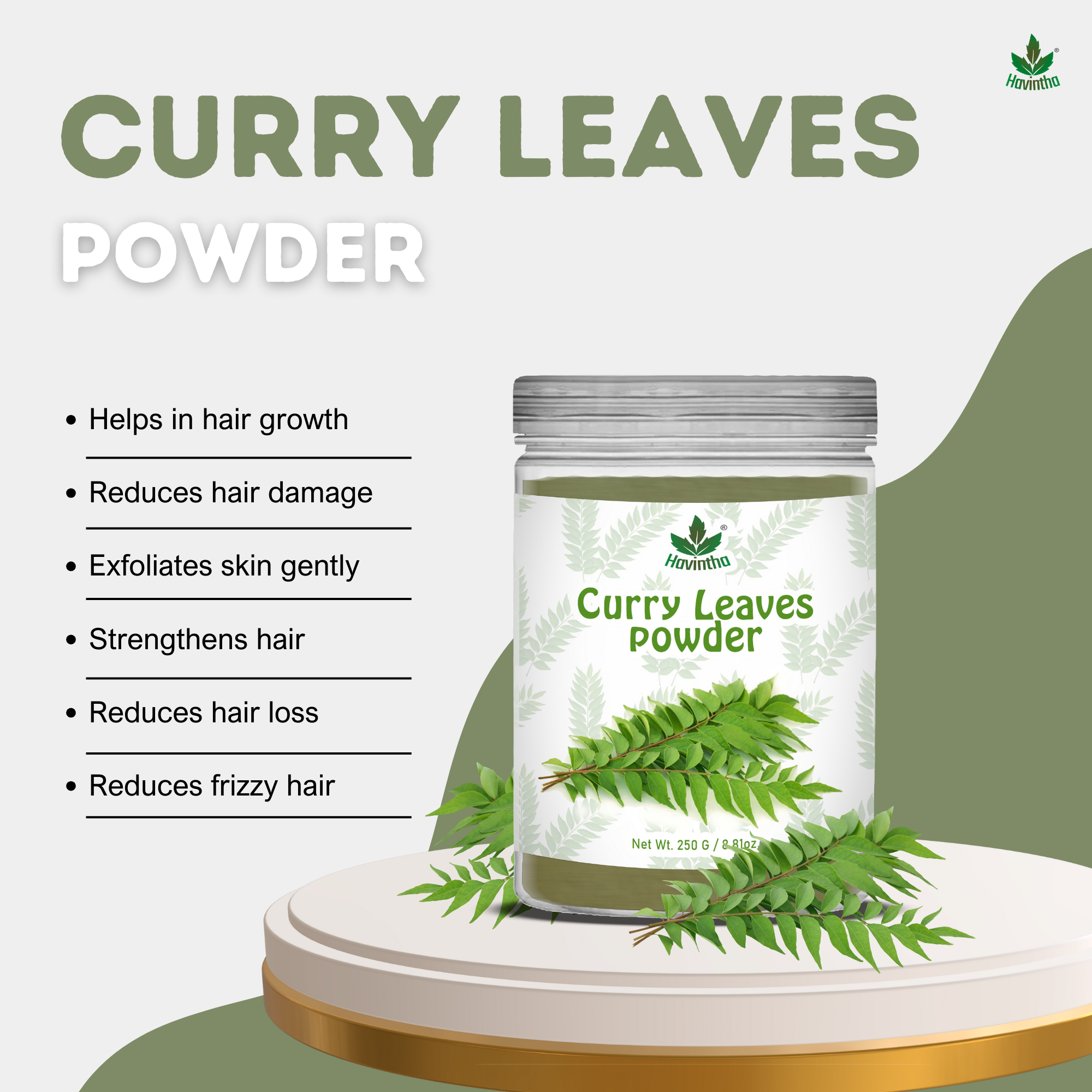 Havintha Curry Leaves Powder | For Strong &amp; Healthy Hair |  250 Grams (JAR)