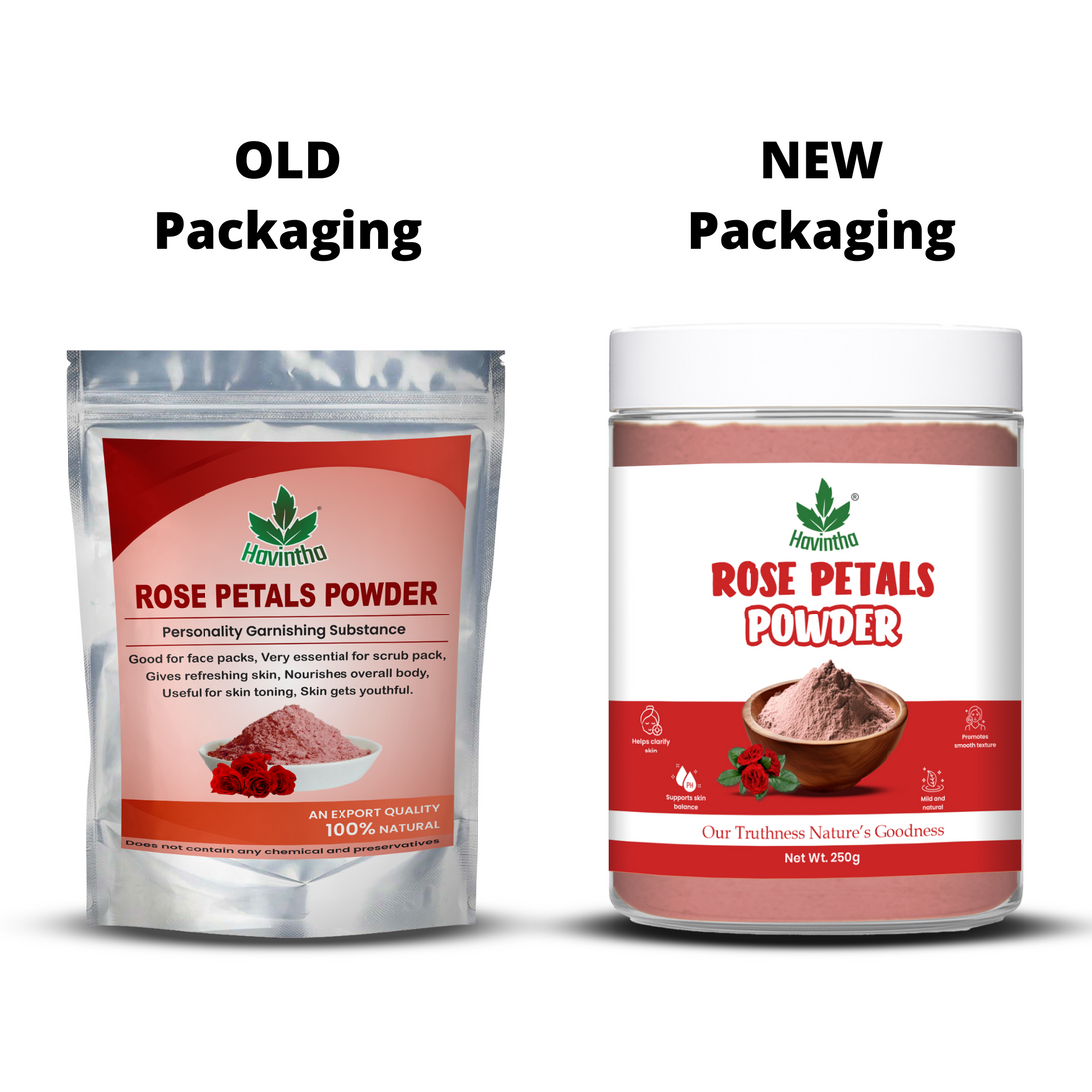 Havintha Rose Petals Powder For Natural Face Packs &amp; Facial Mask Formulations | 100% Pure | Fairness Hyper Pigmentation Dark Spots &amp; Circles - 250 grams