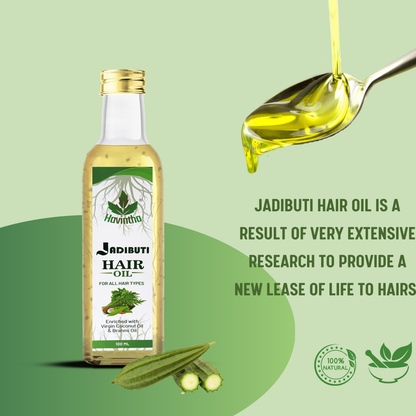 Havintha Natural Jadibuti Hair Oil For Hair Growth And Hair Fall Control With Tea Tree, Olive, Curry Leaves, Ridged Gourd, Almond, Jatamansi, Bhringraj, And Brahmi Oil - 100 ML