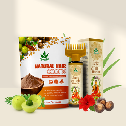 Havintha Natural Methidana Shampoo(227 GM) with Amla Reetha Shikakai Powder for All Type Hair and Jata Amrit Hair Oil (100 ML) With Rosemary, Tea Tree, Lavender, Castor Oil, Ratanjot, Black Seeds For Men &amp; Women, Totally Organic