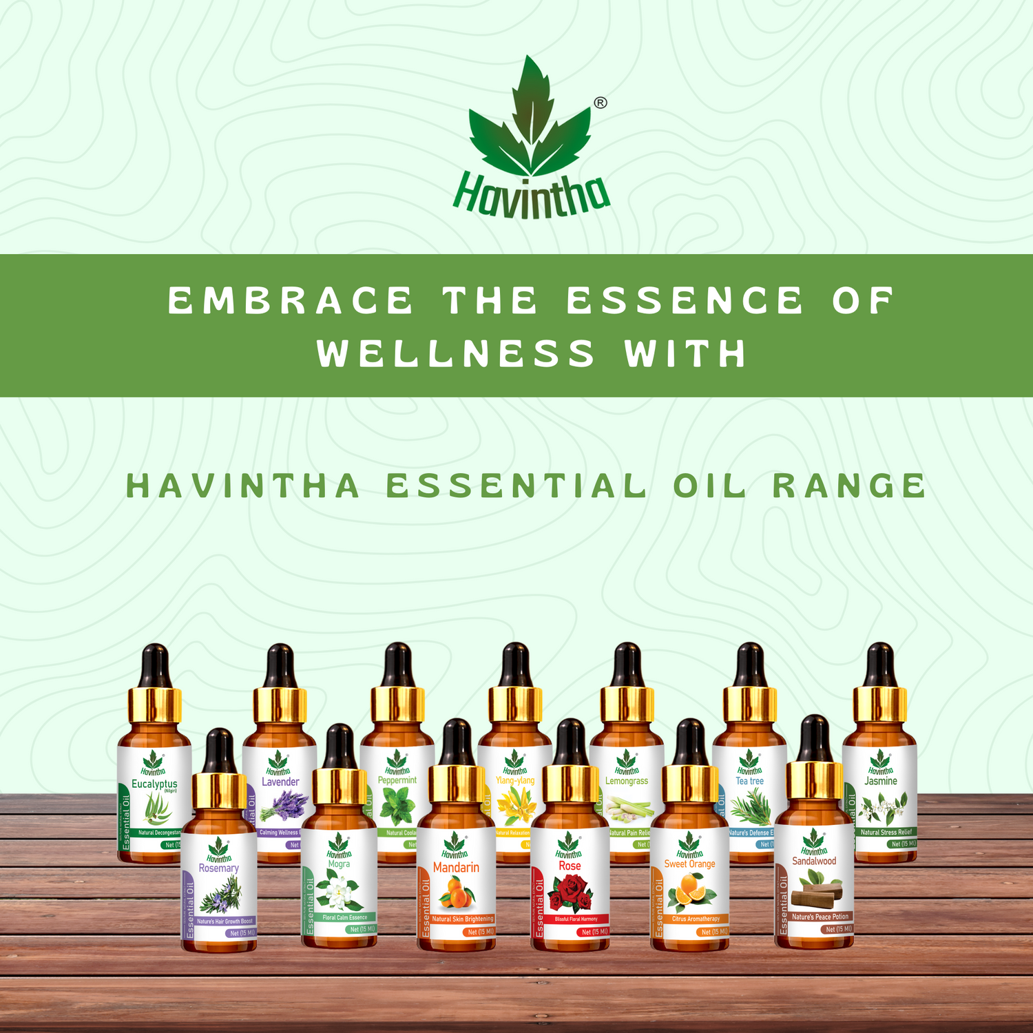 Havintha Peppermint Essential Oil (Mentha Piperita) Pure Aroma for Skin, Hair and Aromatherapy For Cold and Congestion - 15ml.