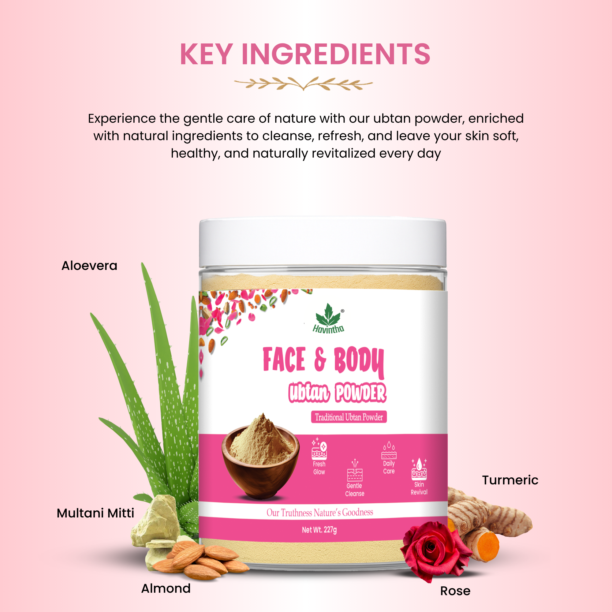 Havintha Natural Face and Body Ubtan Powder for All Skin Types (For Men and Women) - 227 gm