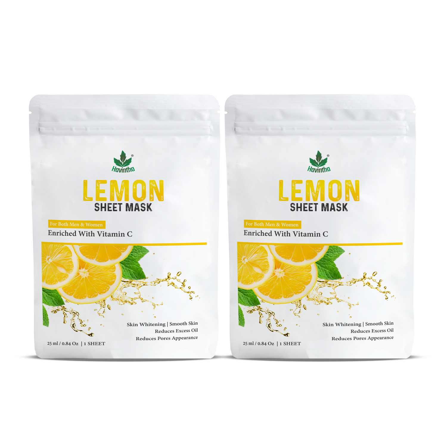 Havintha Lemon Face Sheet Mask for Glowing Skin | 100% Natural Nourishing &amp; Moisturizing Facial Mask | Instantly Soothes Skin Facial Mask ( Pack of 2)