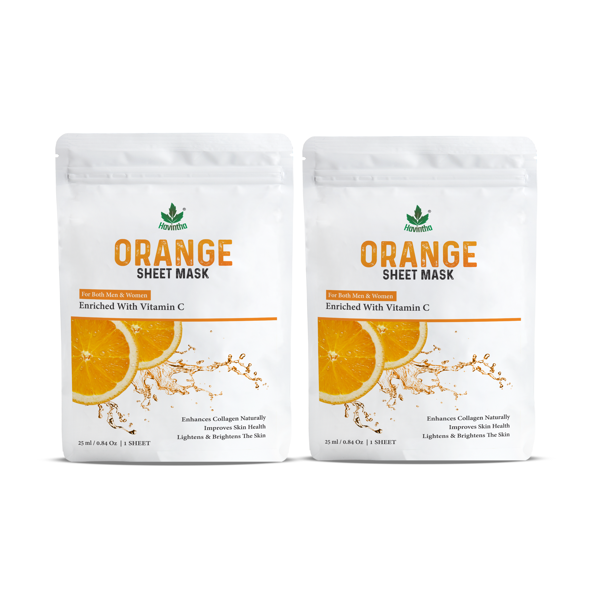 Havintha Orange Face Sheet Mask For Glowing Skin | Facial Sheet Mask For Intense Hydration &amp; Moisturizing Vitamin C Sheet Mask ( Pack of 2 )