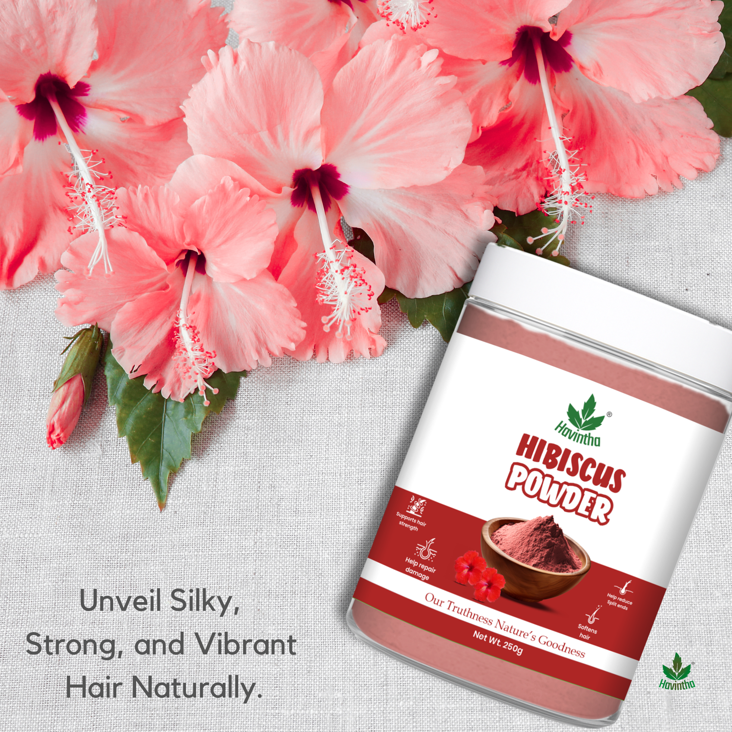 Havintha Natural Hibiscus Powder For Shiny Hair | For Strong Hair | Men &amp; Women - 250 Grams (JAR)