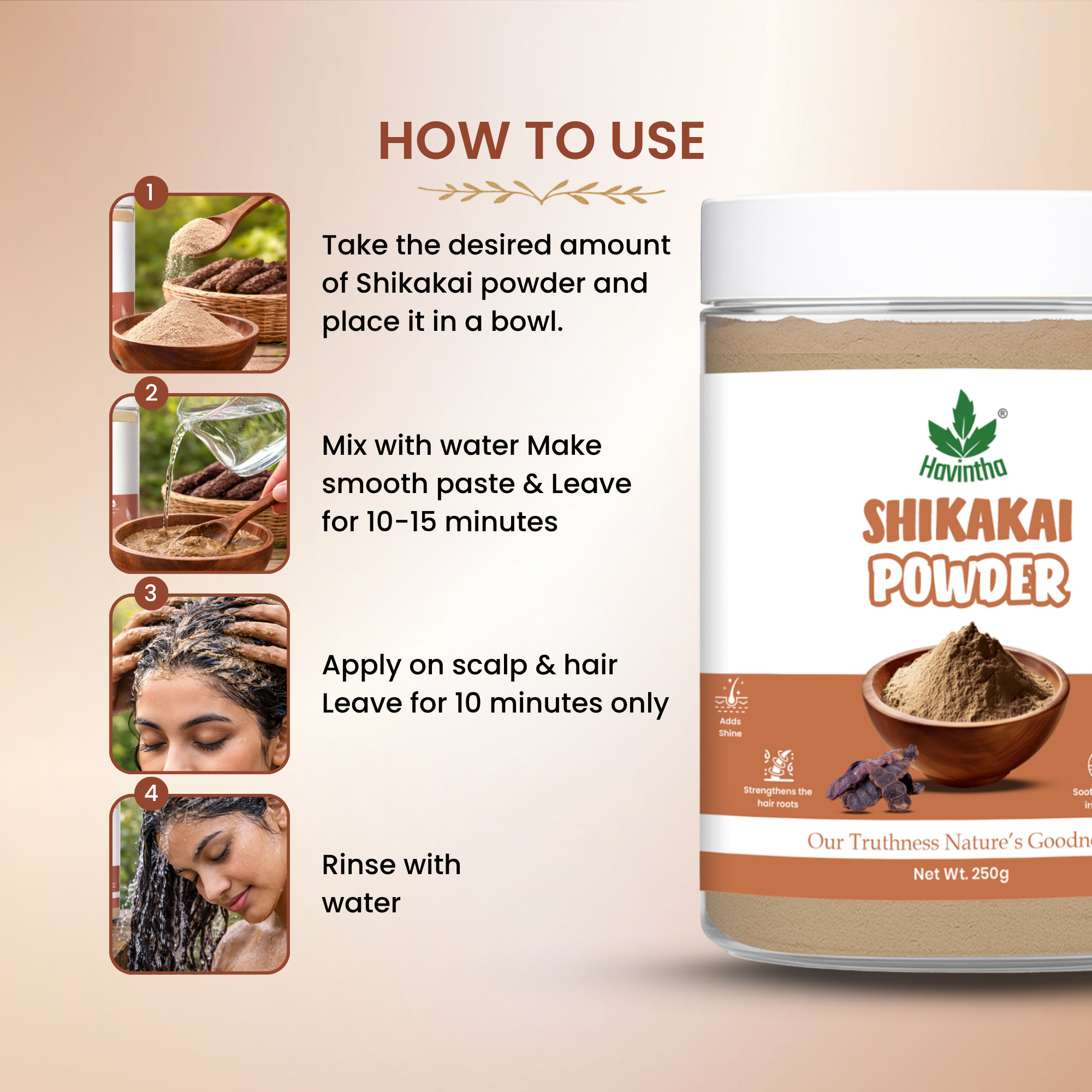 Havintha Shikakai Powder 250g | Natural Shikakai Powder for Hair Care | Healthy Hair Support
