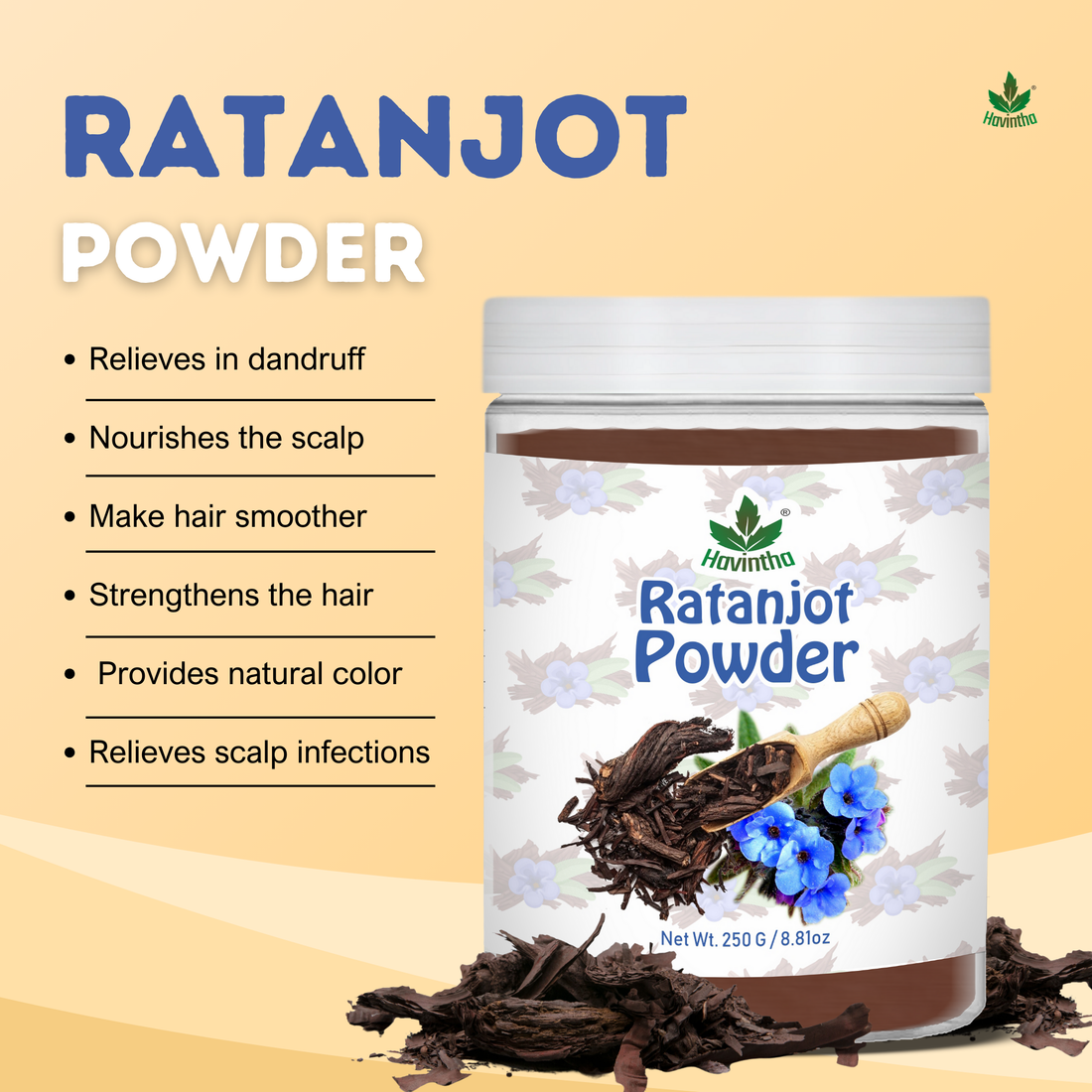 Havintha Natural Ratanjot Powder | For Strong Hair | For All Skin &amp; Scalp Infection  | 250 Grams (JAR)