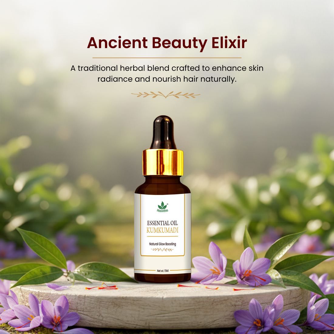 Havintha Natural Kumkumadi Oil - Organic Facial Oil for Brightening, Hydrating and Nourishing Your Skin - Kumkumadi Taila - 15ML