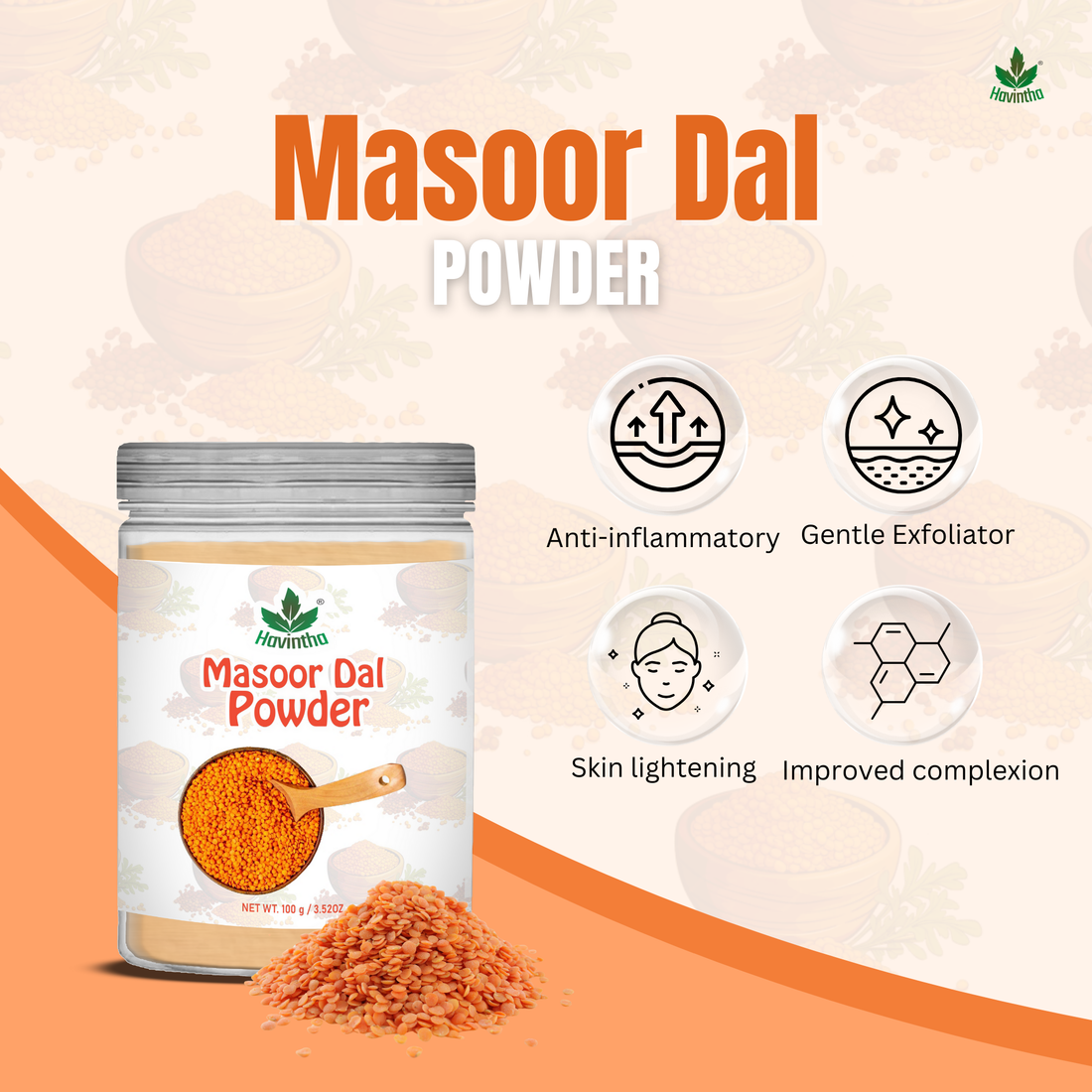 Havintha Masoor Dal Powder | For Glowing Skin | Good For All Skin Type | 250 Grams (JAR)