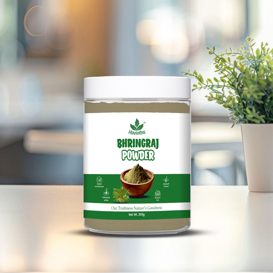 Havintha Natural Bhringraj Powder | For Strong &amp; Silky Hair | 250 Grams (JAR)