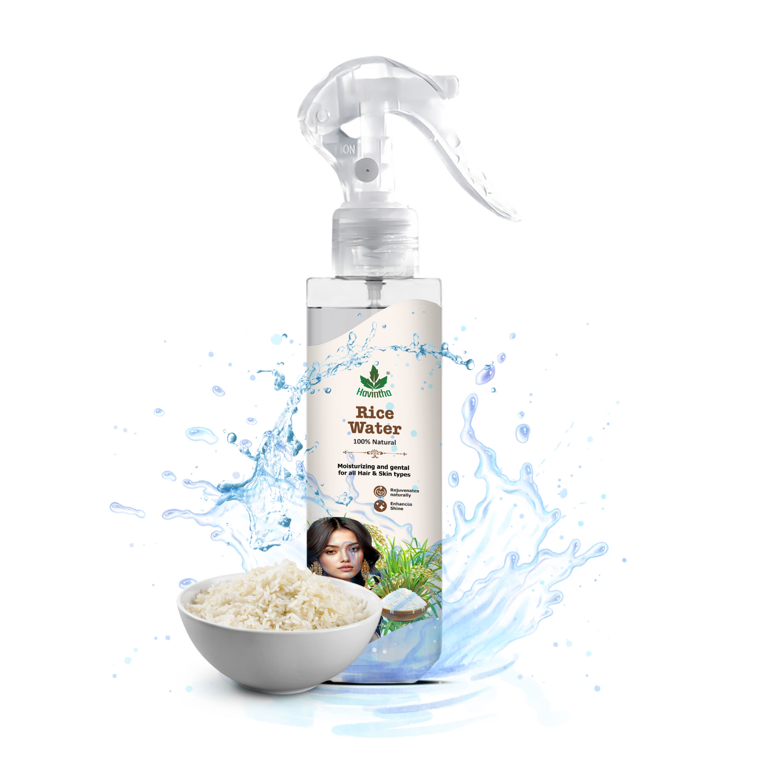 Havintha Natural Rice Water for Hair Growth | Shiny Hair &amp; Glowing Skin Spray | For Man &amp; Women |200ML