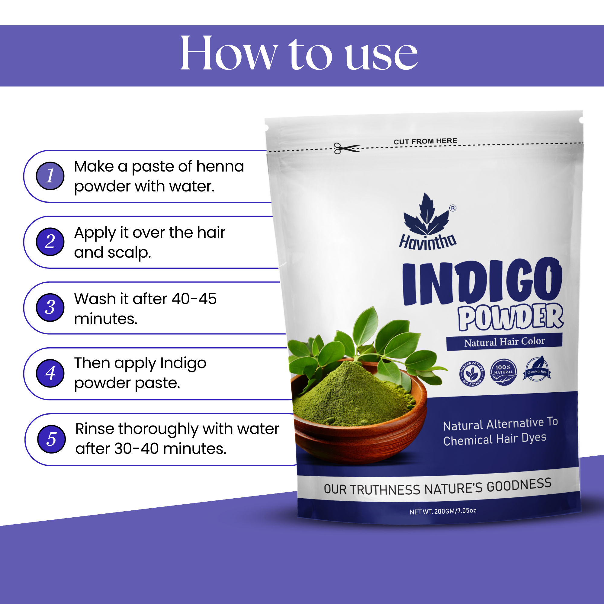 Havintha Natural Indigo Powder and Henna Powder Combo for Black Hair Colour (200g+200g)
