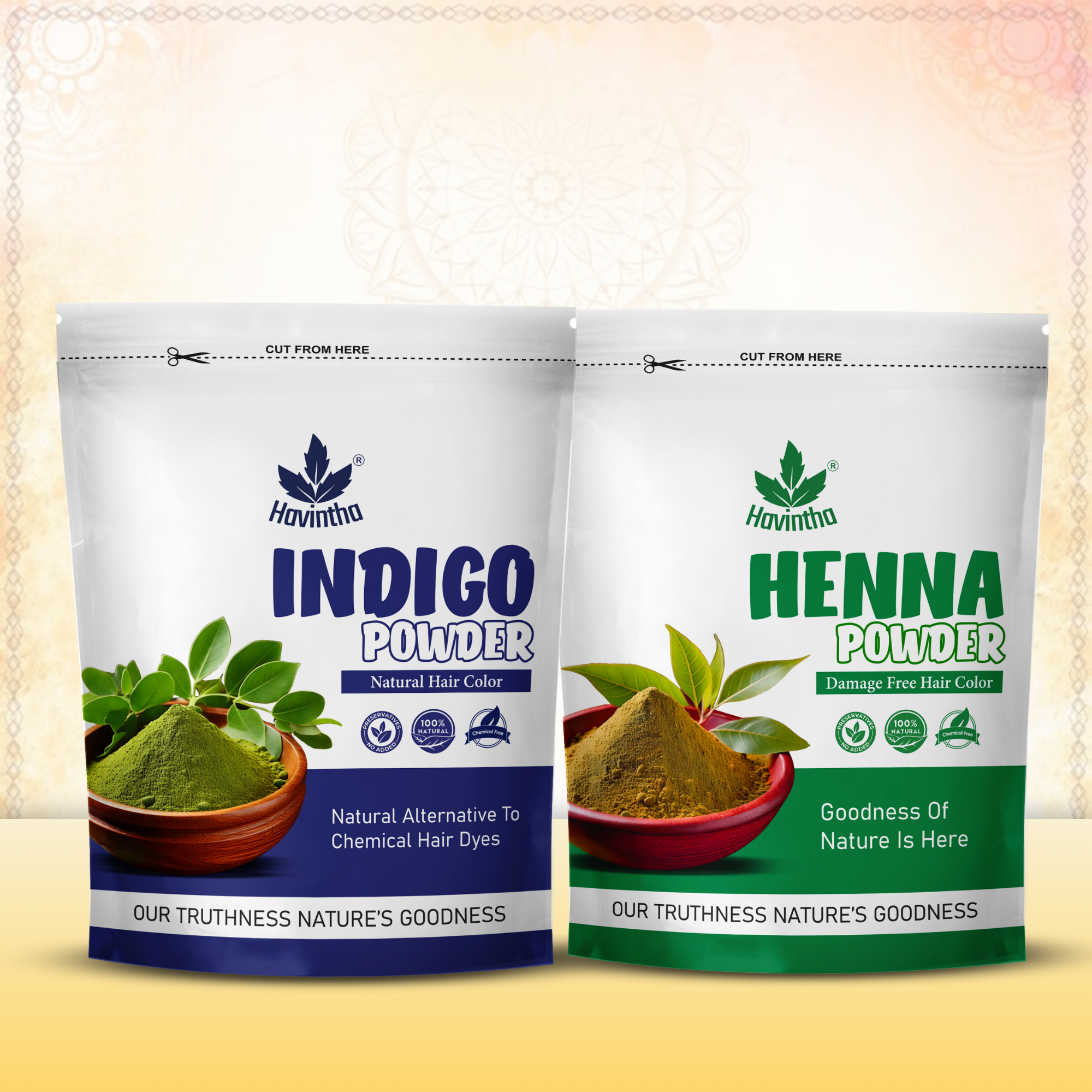 Havintha Natural Indigo Powder (200g) &amp; Henna Powder (200g) Combo for Natural Black Hair Color